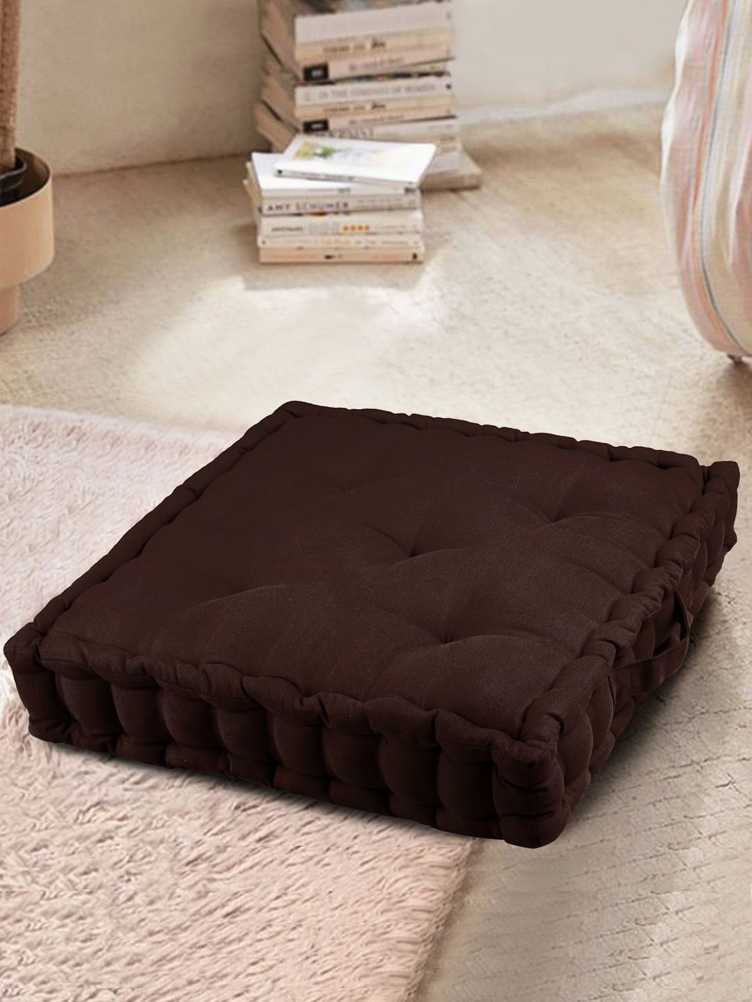 HOSTA HOMES Coffee Brown Solid Cotton Filled Chair Pad Price in India