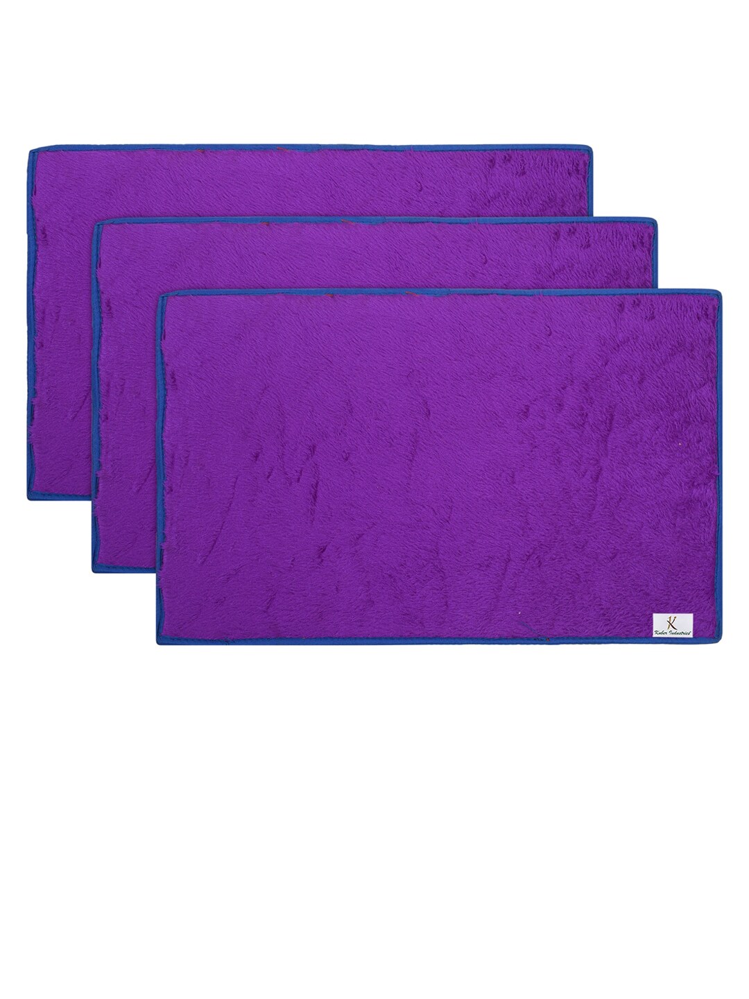 Kuber Industries Set Of 3 Purple & Blue Solid Shaggy Microfiber Anti-Skid Rectangular Doormats Price in India