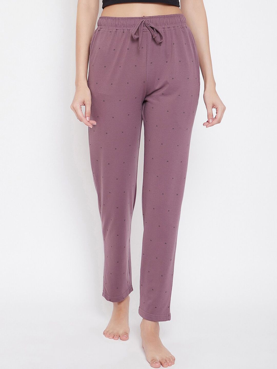 Okane Women Purple & Black Printed Lounge Pants Price in India