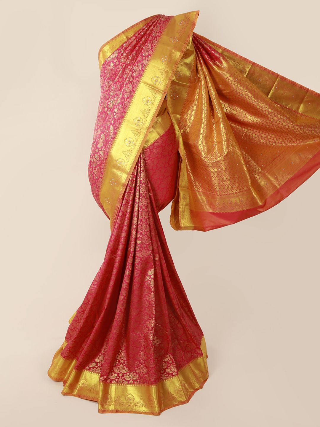 Pothys Pink & Gold-Coloured Pure Silk Woven Design Kanjeevaram Saree