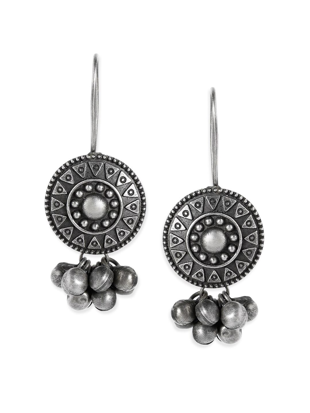 Rubans Oxidised Silver-Plated Handcrafted Filligree & Ghungroo Drop Earrings Price in India