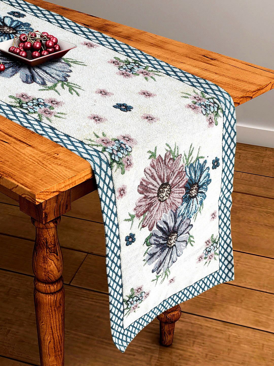 BELLA TRUE Blue & White Floral Printed Rectangular Table Runner Price in India