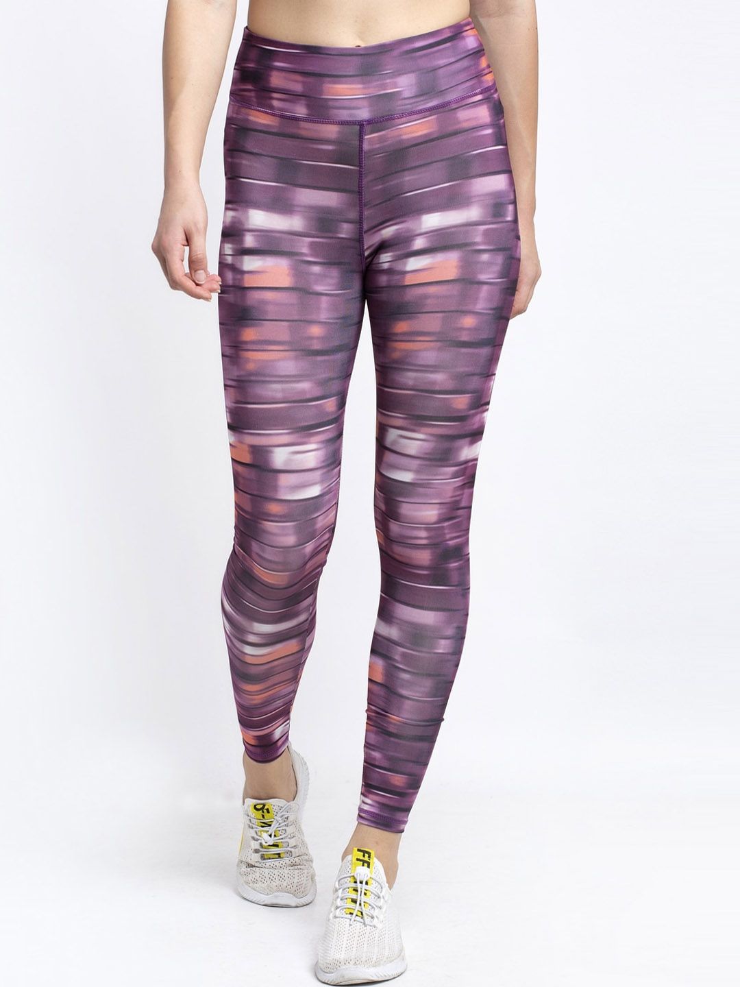 Boston Club Women Purple & Grey Printed Sports Tights Price in India