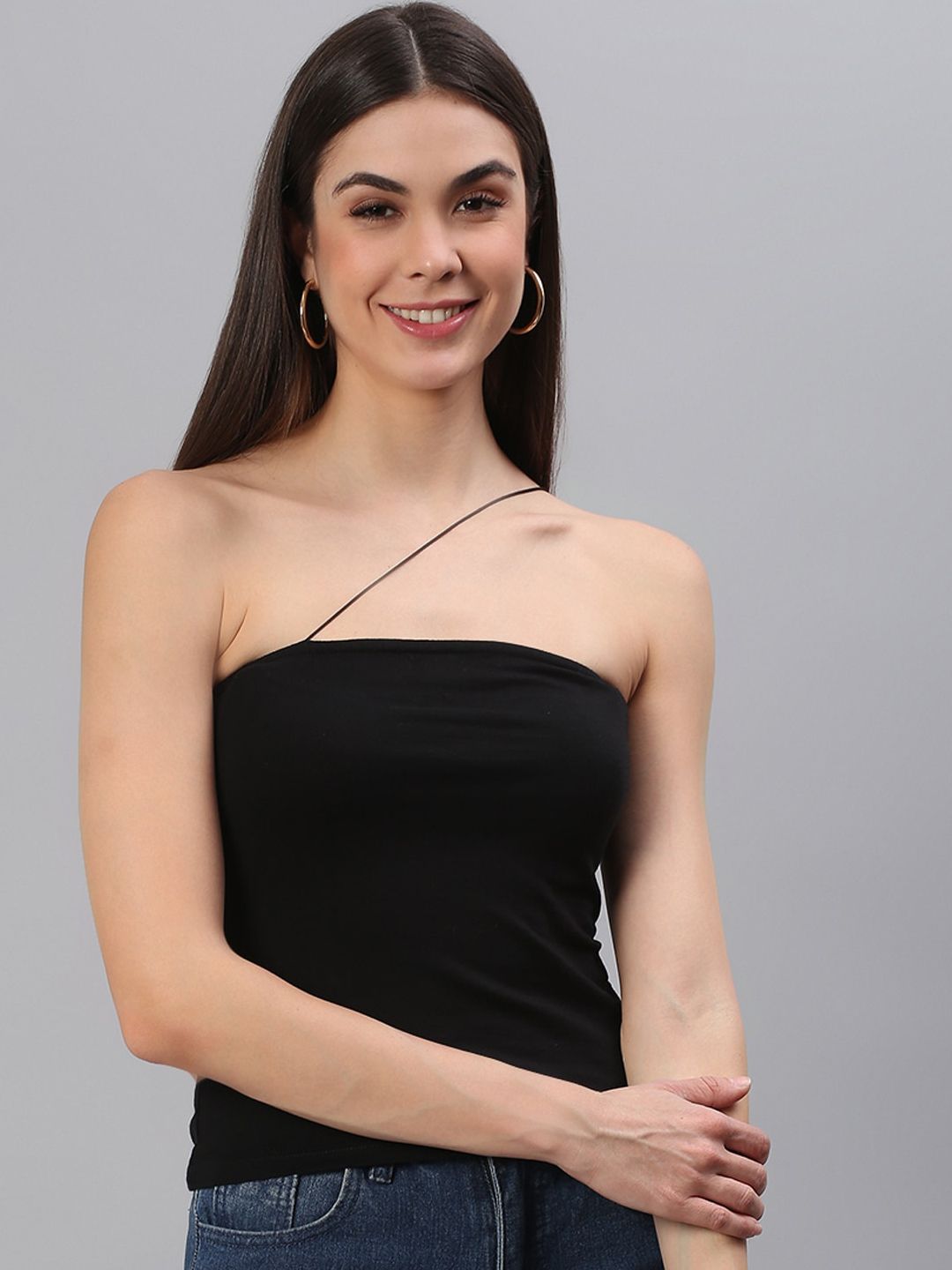 Cation Women Black Solid Tube Top Price in India