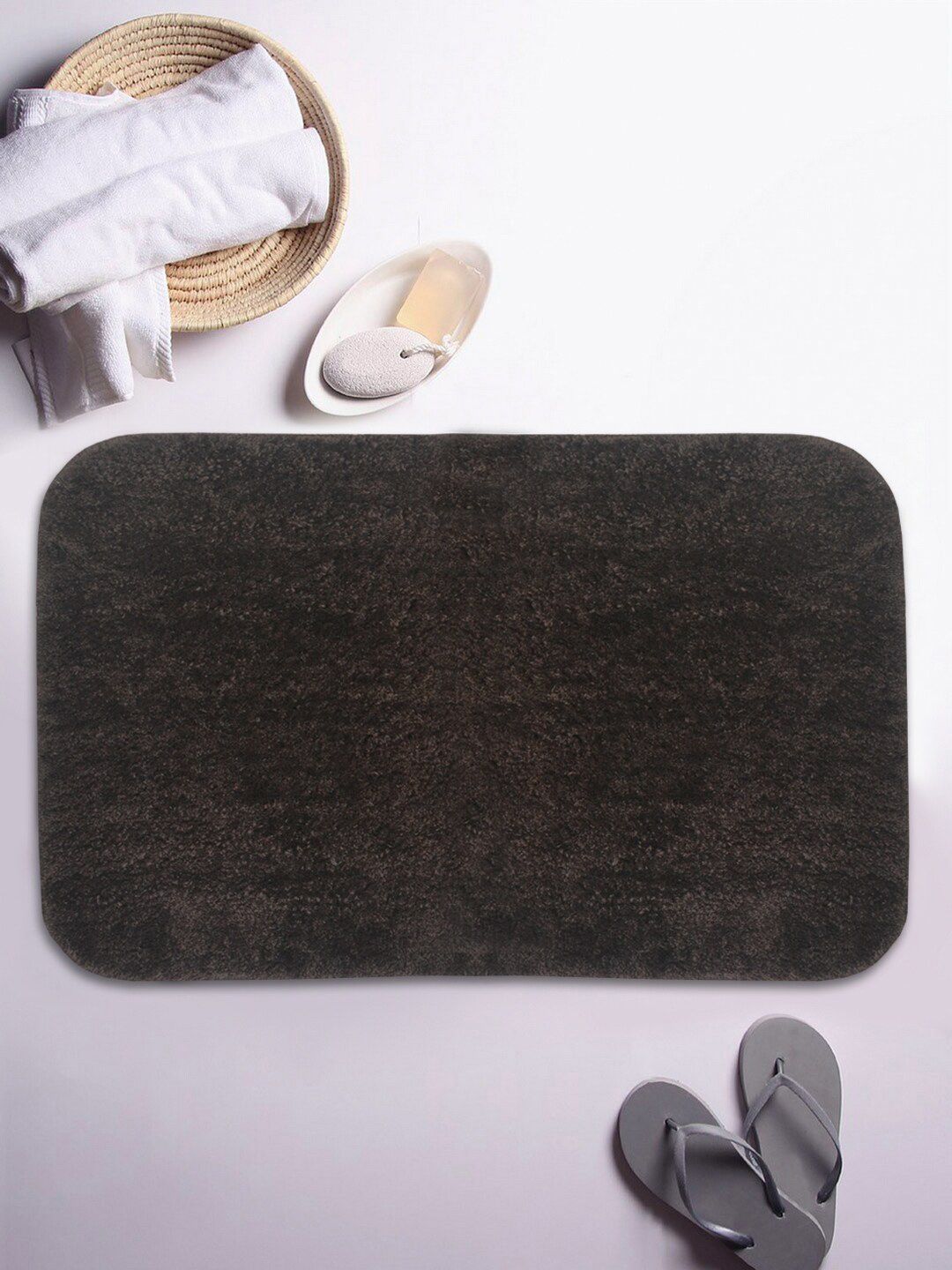 BIANCA Brown Patterned Microfibre 1700 GSM Rectangular Ultra-Soft Anti-Skid Bath Mat Price in India