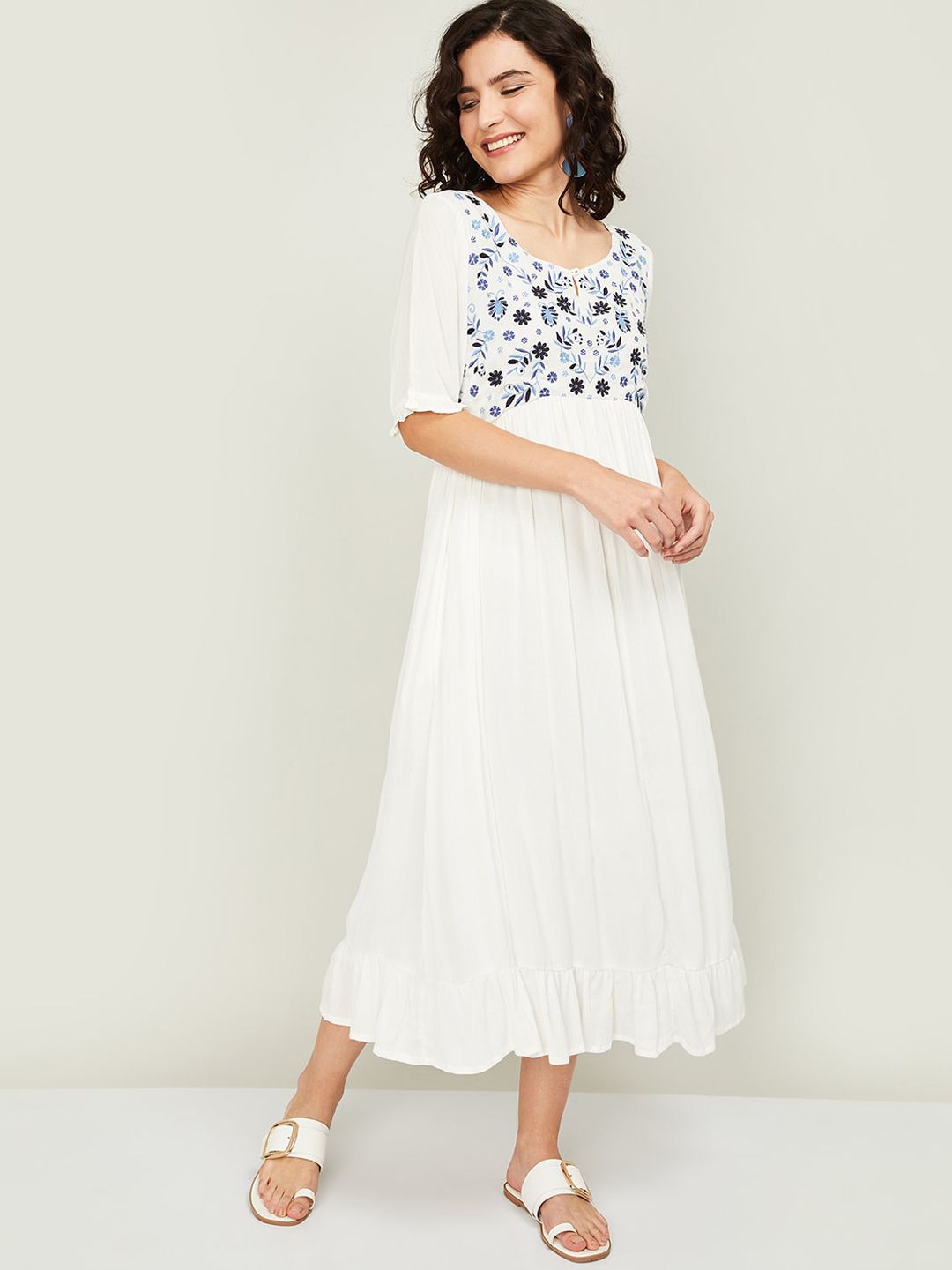 Colour Me by Melange Women Off-White Self Design Fit and Flare Dress