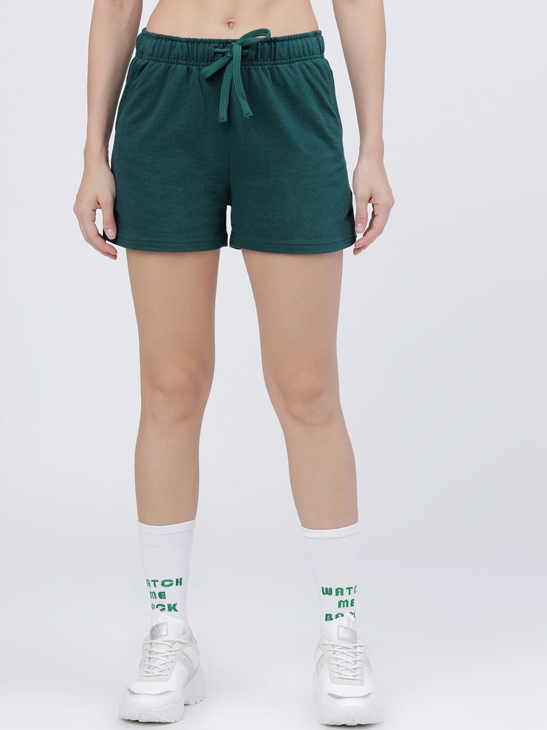 Tokyo Talkies Women Green Solid Regular Fit Sports Shorts Price in India