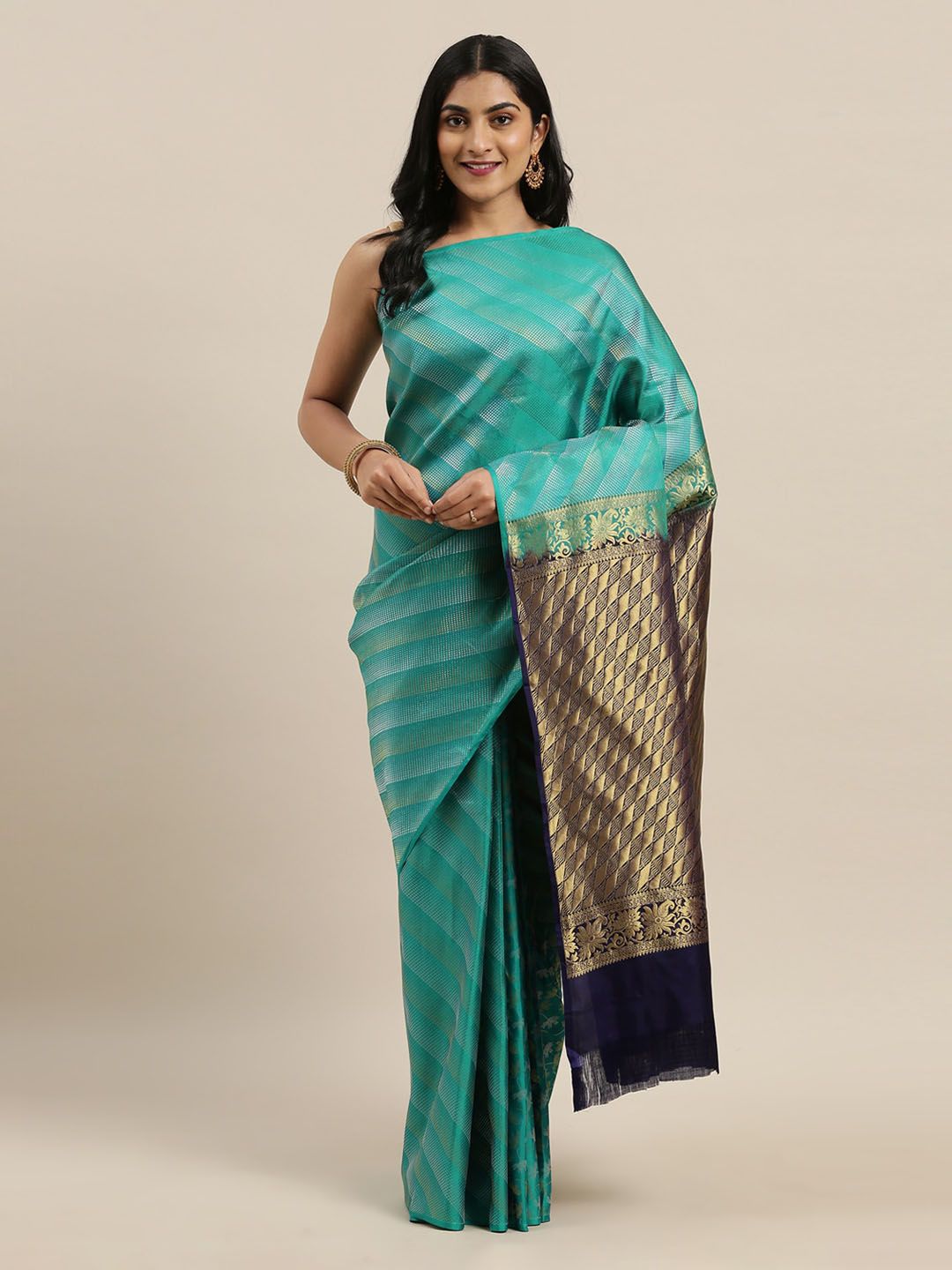 The Chennai Silks Green Pure Silk Woven Design Kanjeevaram Saree