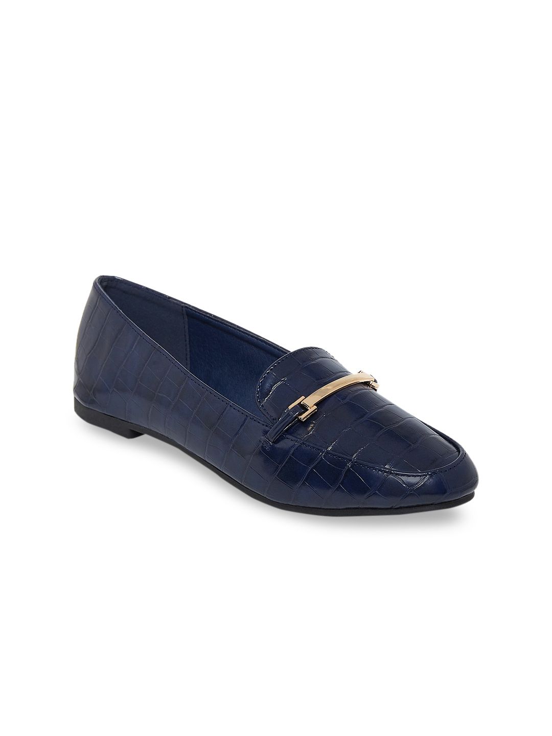 Forever Glam by Pantaloons Women Navy Blue Animal Textured Horsebit  Loafers Price in India
