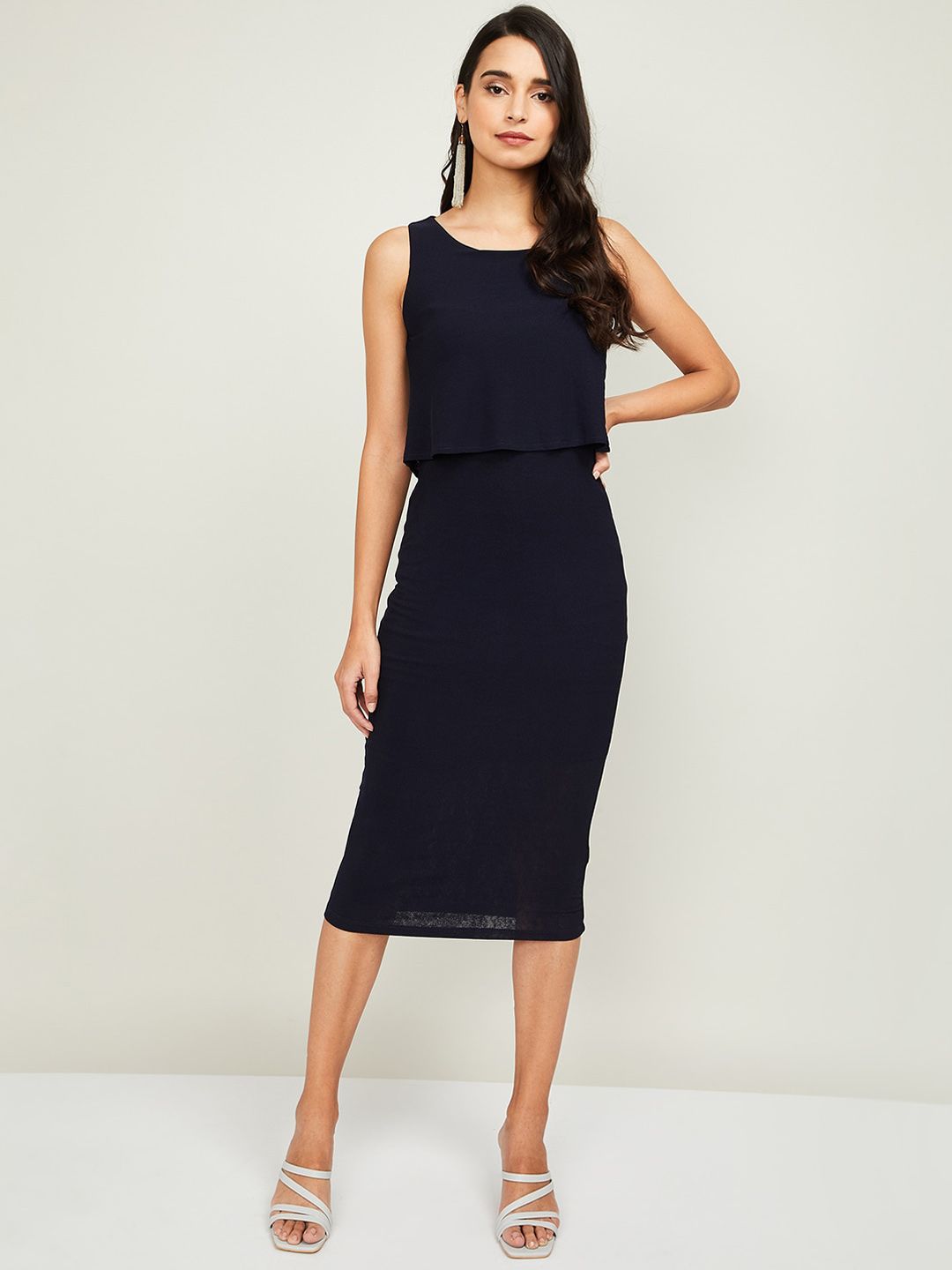 CODE by Lifestyle Women Navy Blue Solid Sheath Dress