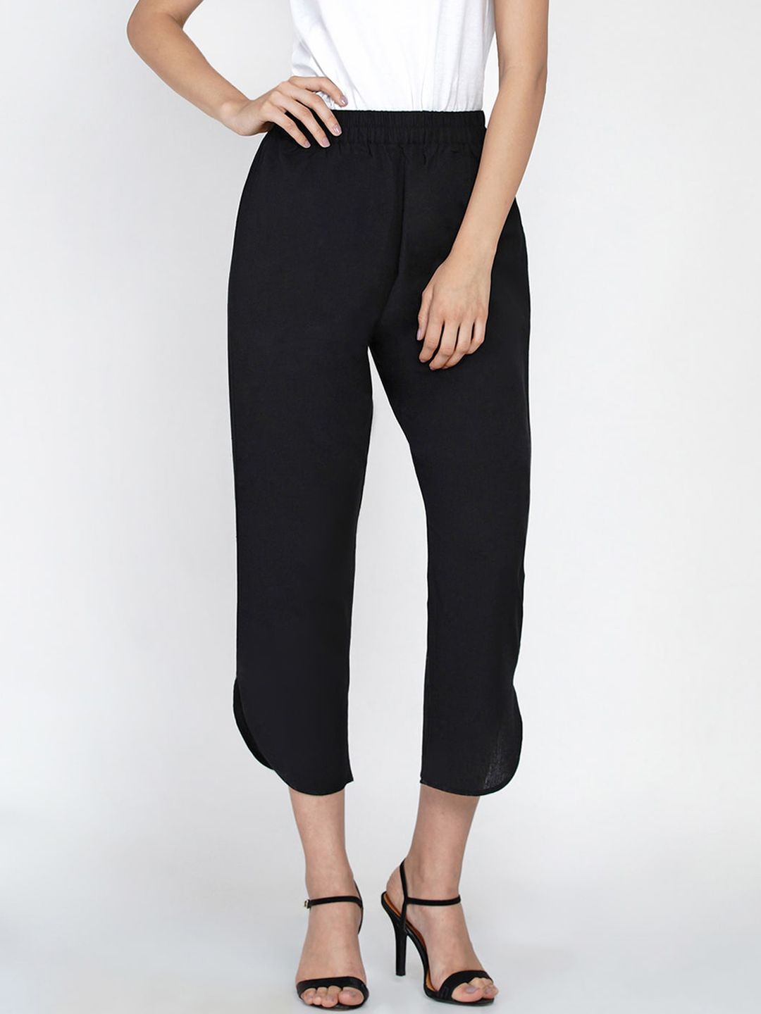 FABNEST Women Black Regular Fit Solid Regular Trousers Price in India