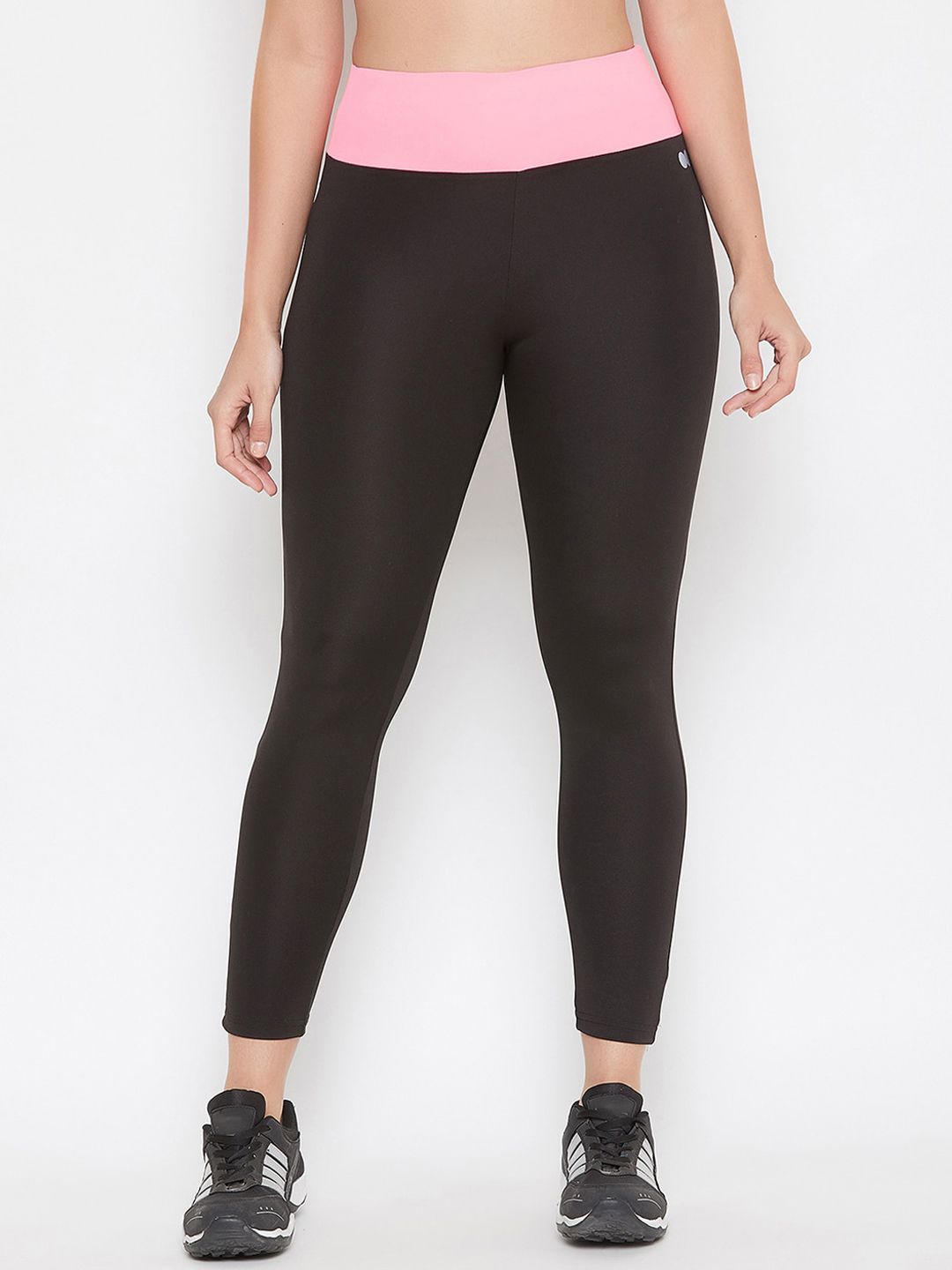 Clovia Women Black & Pink Solid Ankle-Length Tights Price in India