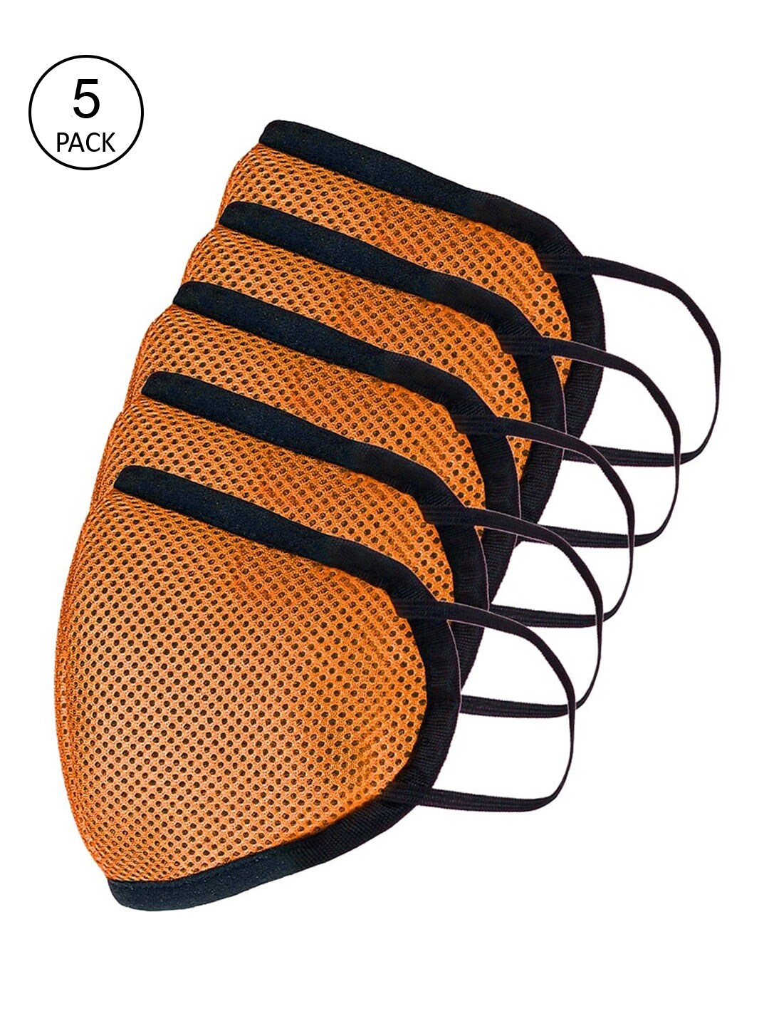 Apsis Unisex Pack Of 5 Orange & Black Solid 3-Ply Anti-Pollution Reusable Cloth Masks Price in India