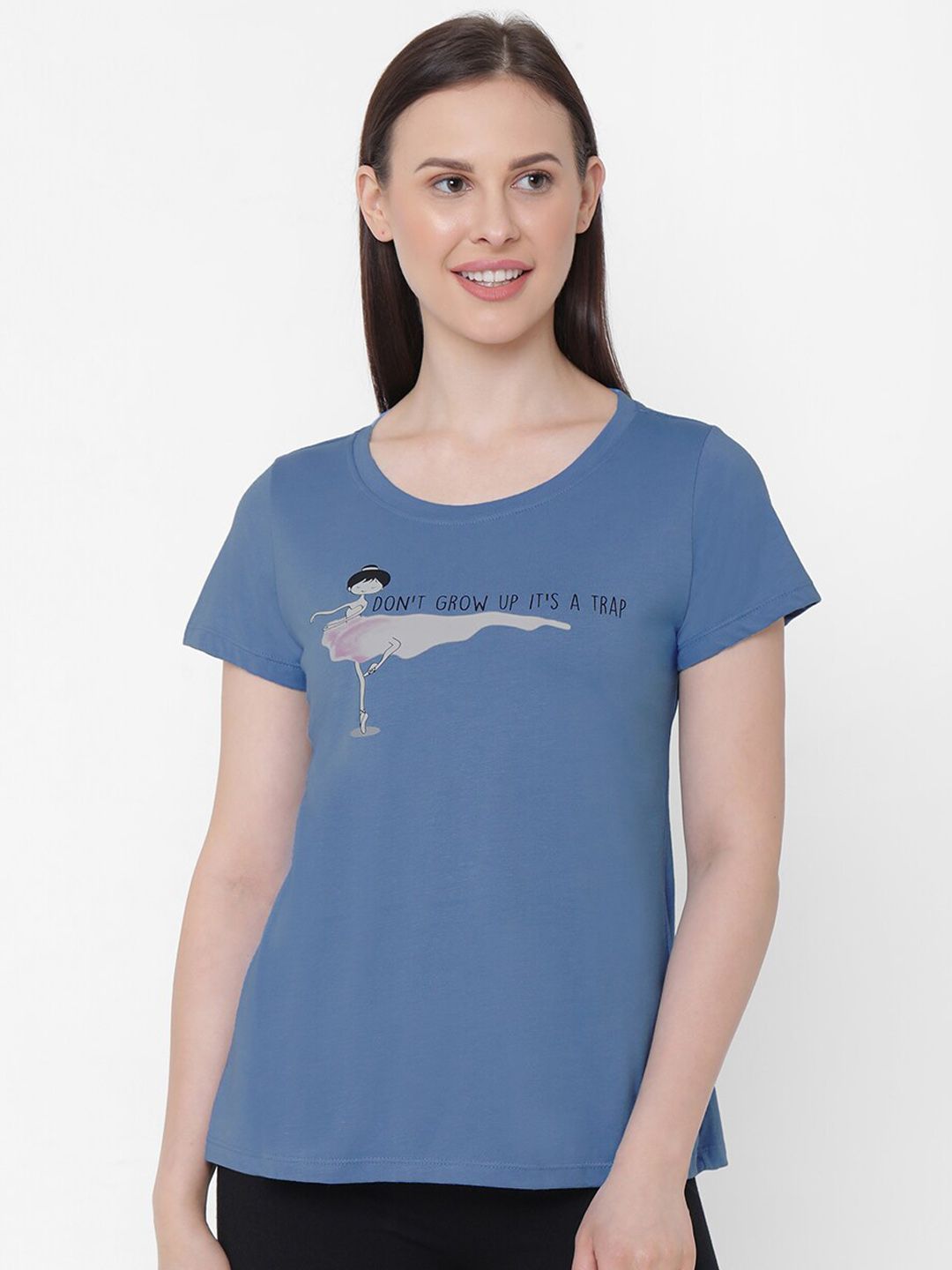 Soie Women Blue Printed Lounge T-shirt Price in India