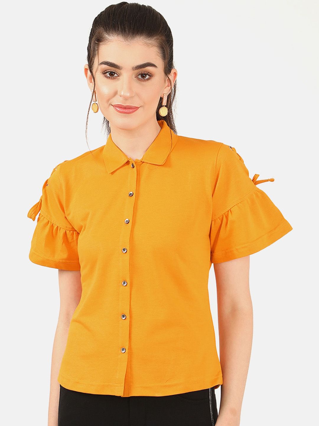 V2 Value & Variety Women Yellow Regular Fit Solid Casual Shirt