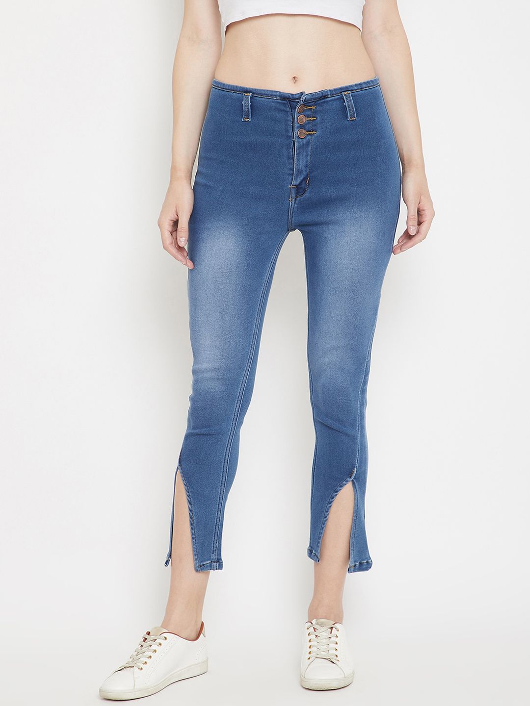 Nifty Women Blue Slim Fit High-Rise Clean Look Stretchable Cropped Jeans Price in India