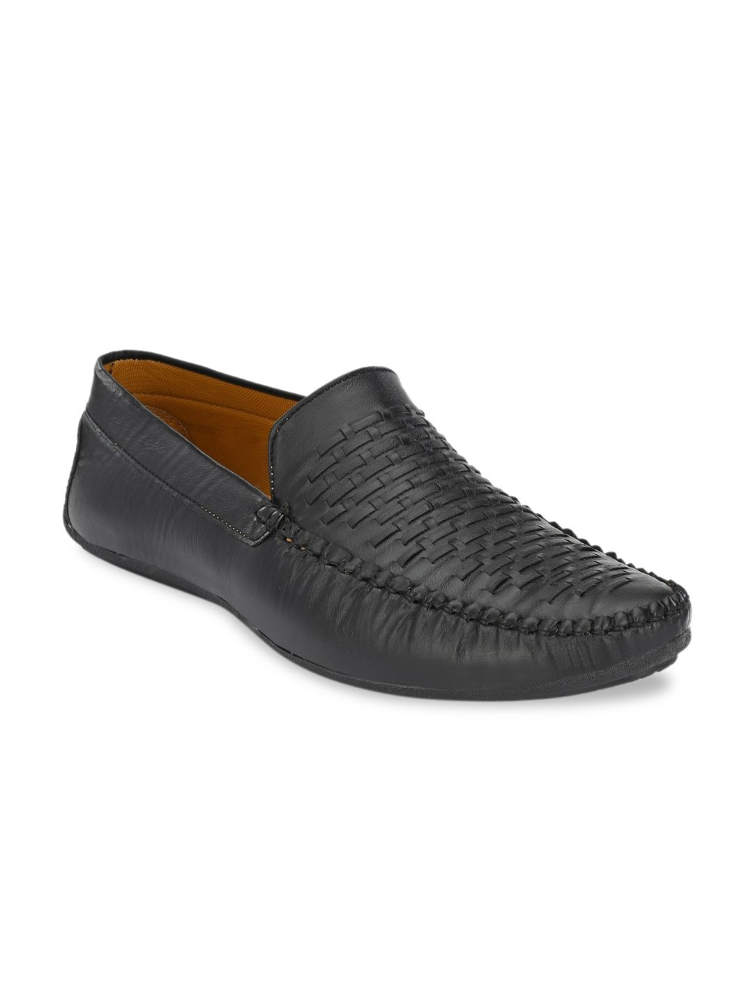 Fentacia Men Black Woven Design Loafers Casual Shoes