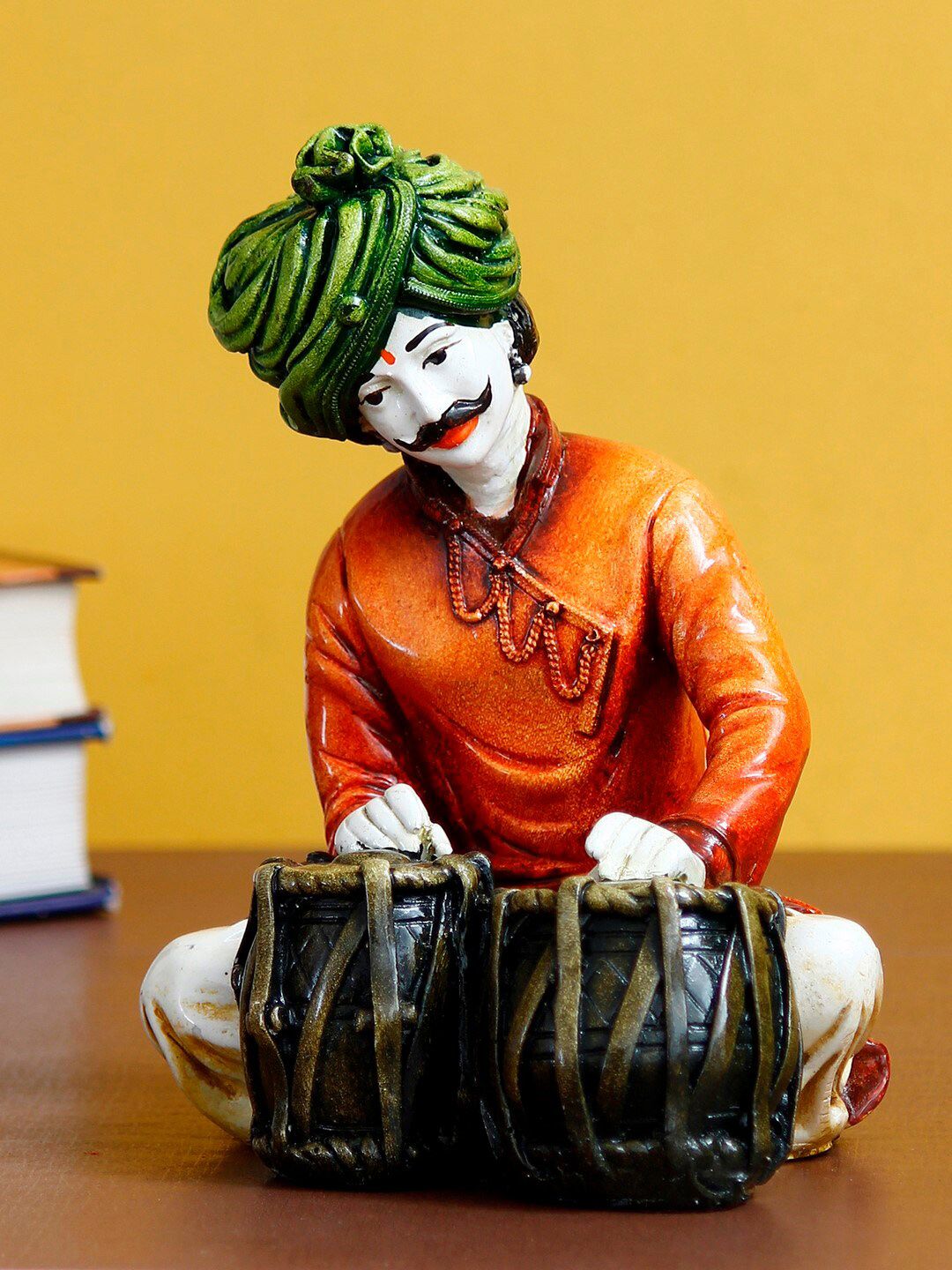 eCraftIndia Orange & White Rajasthani Men Musician Playing Tabla Handcrafted Showpiece Price in India