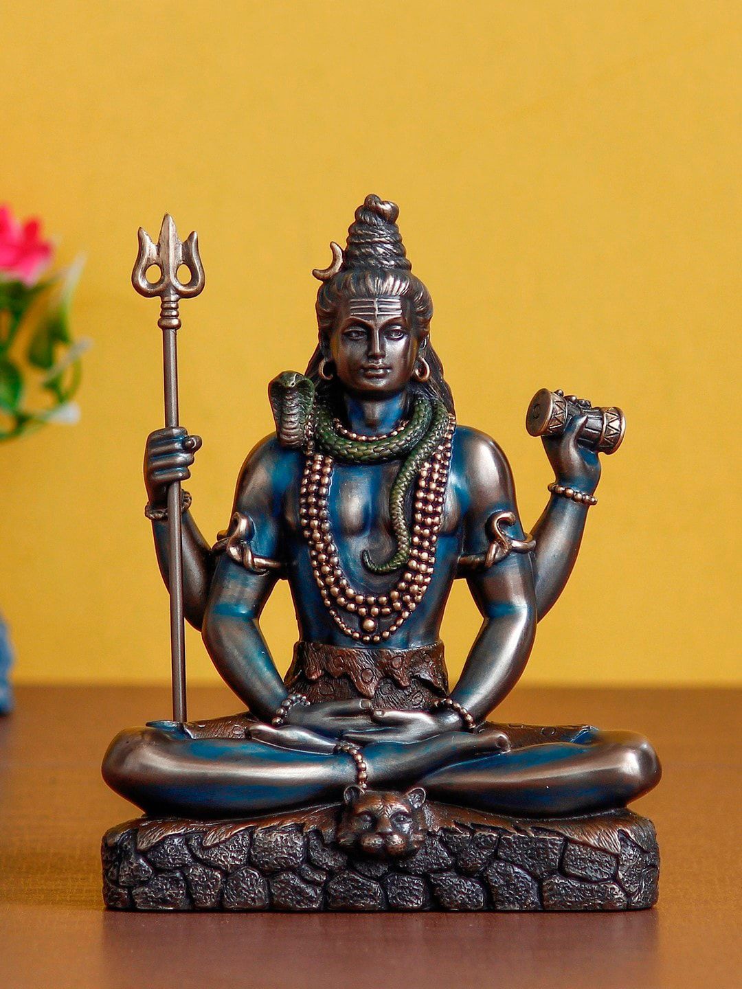 eCraftIndia Brown & Blue Lord Shiva Padmasana Decorative Figurine Showpiece Price in India