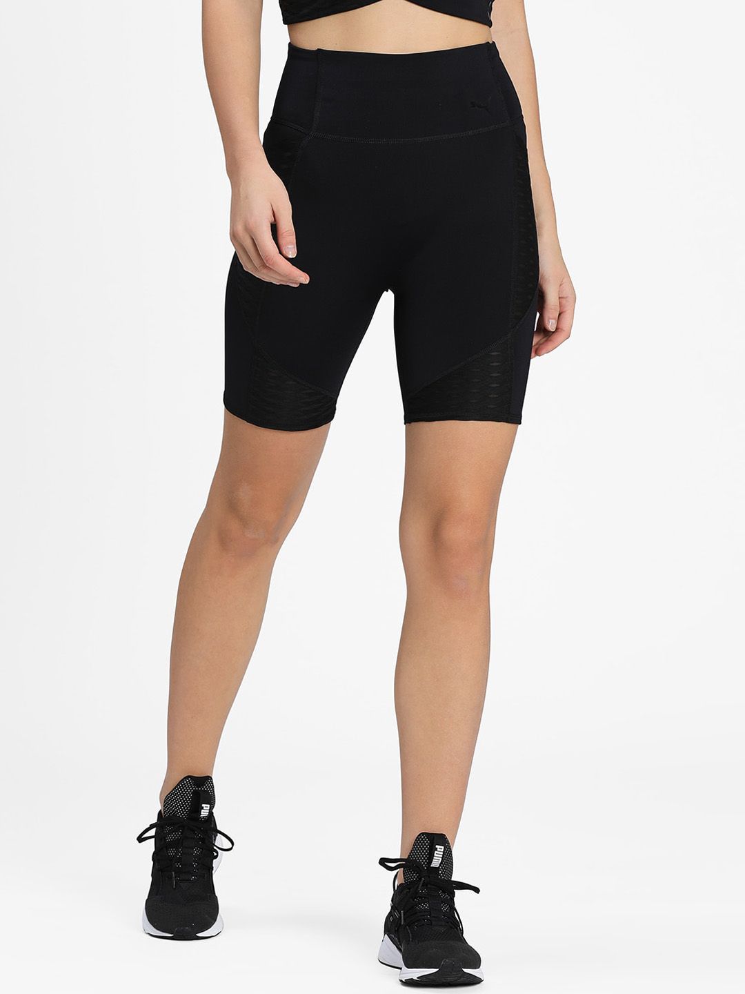 Puma Women Black Solid Slim Fit Train Flawless Sports Shorts Price in India