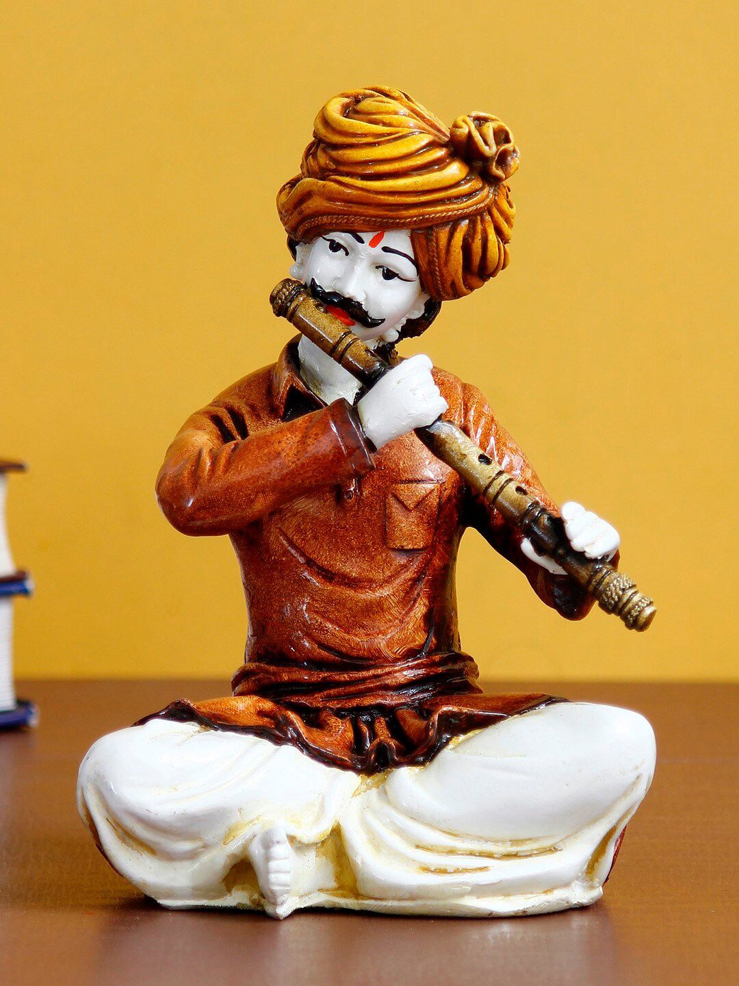 eCraftIndia Brown Rajasthani Musician Playing Flute Handcrafted Decorative Polyresin Showpiece Price in India