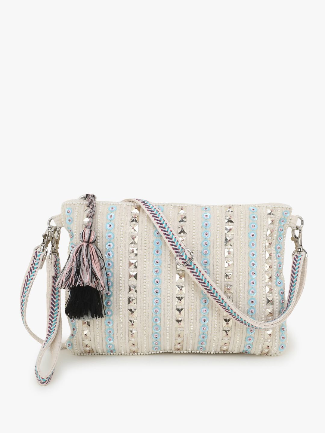 Anekaant Off-White Embellished Sling Bag Price in India