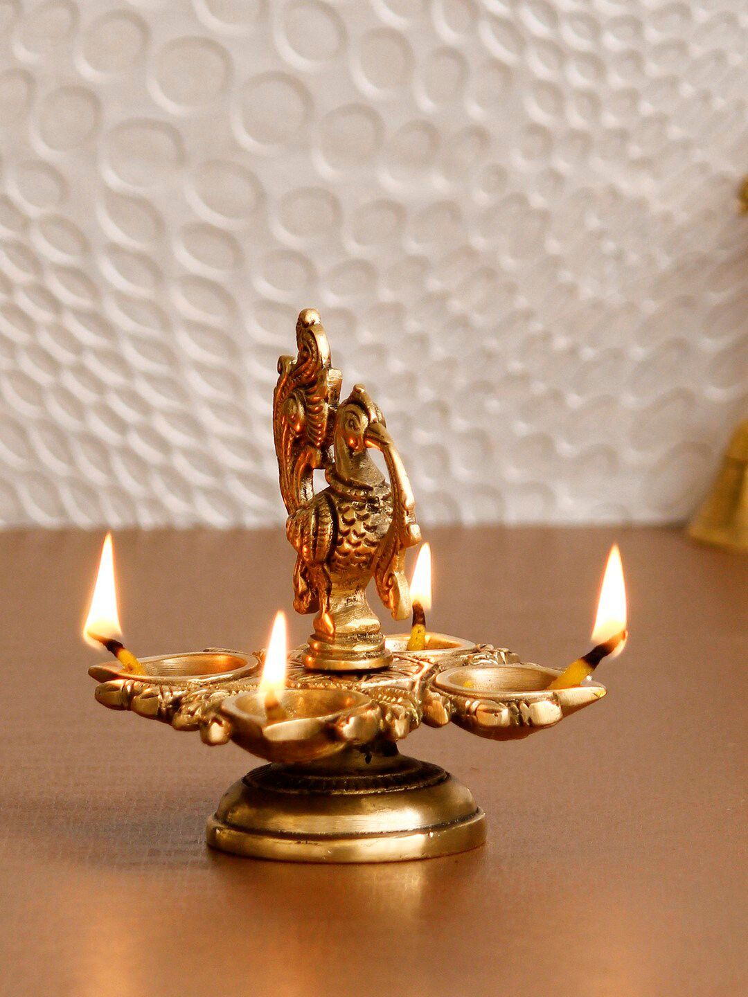 eCraftIndia Gold-Toned Peacock Diya With 4 Wicks Handcrafted Showpiece Price in India