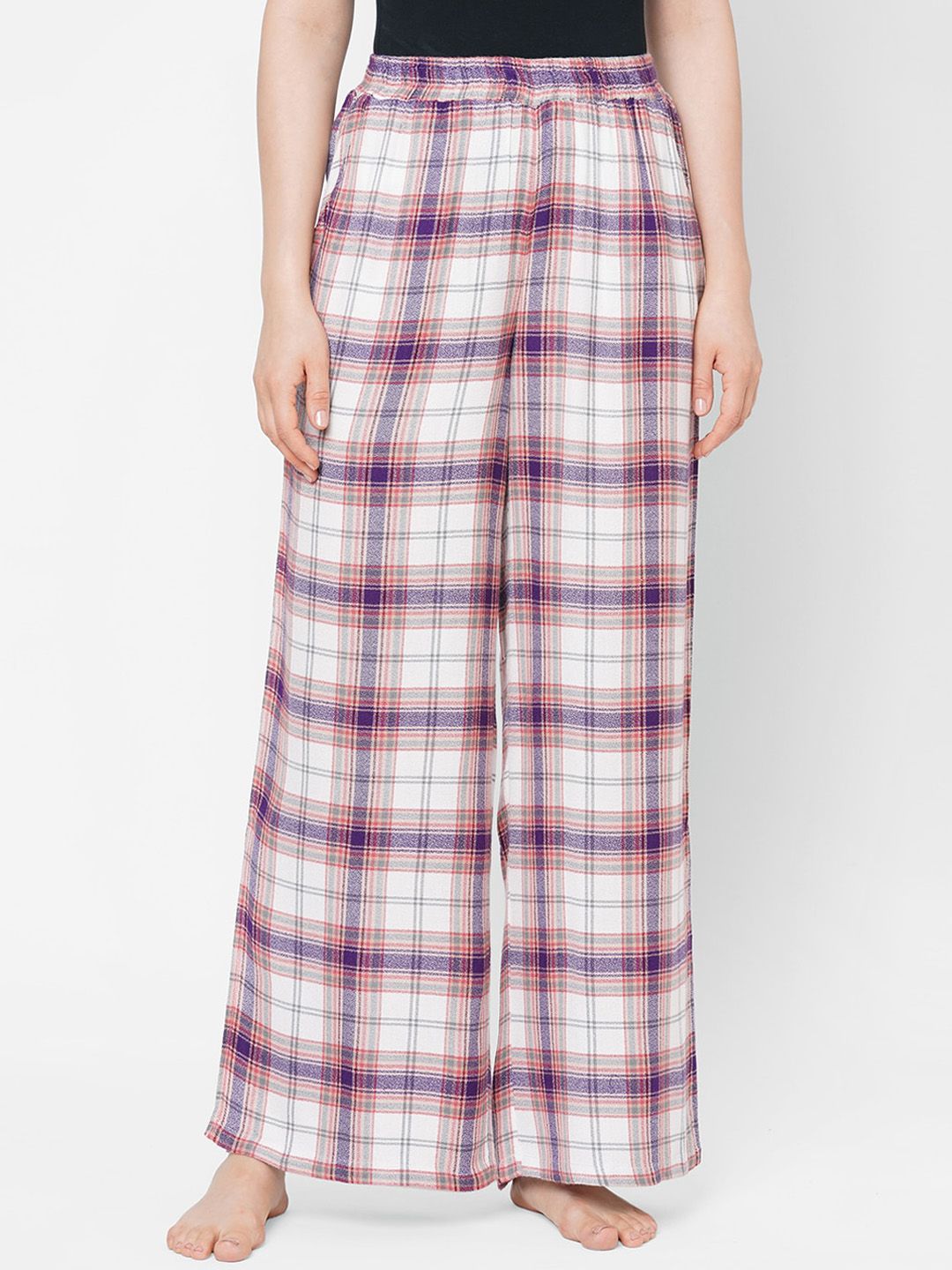 Mystere Paris Women Red & White Checked Lounge Pants Price in India