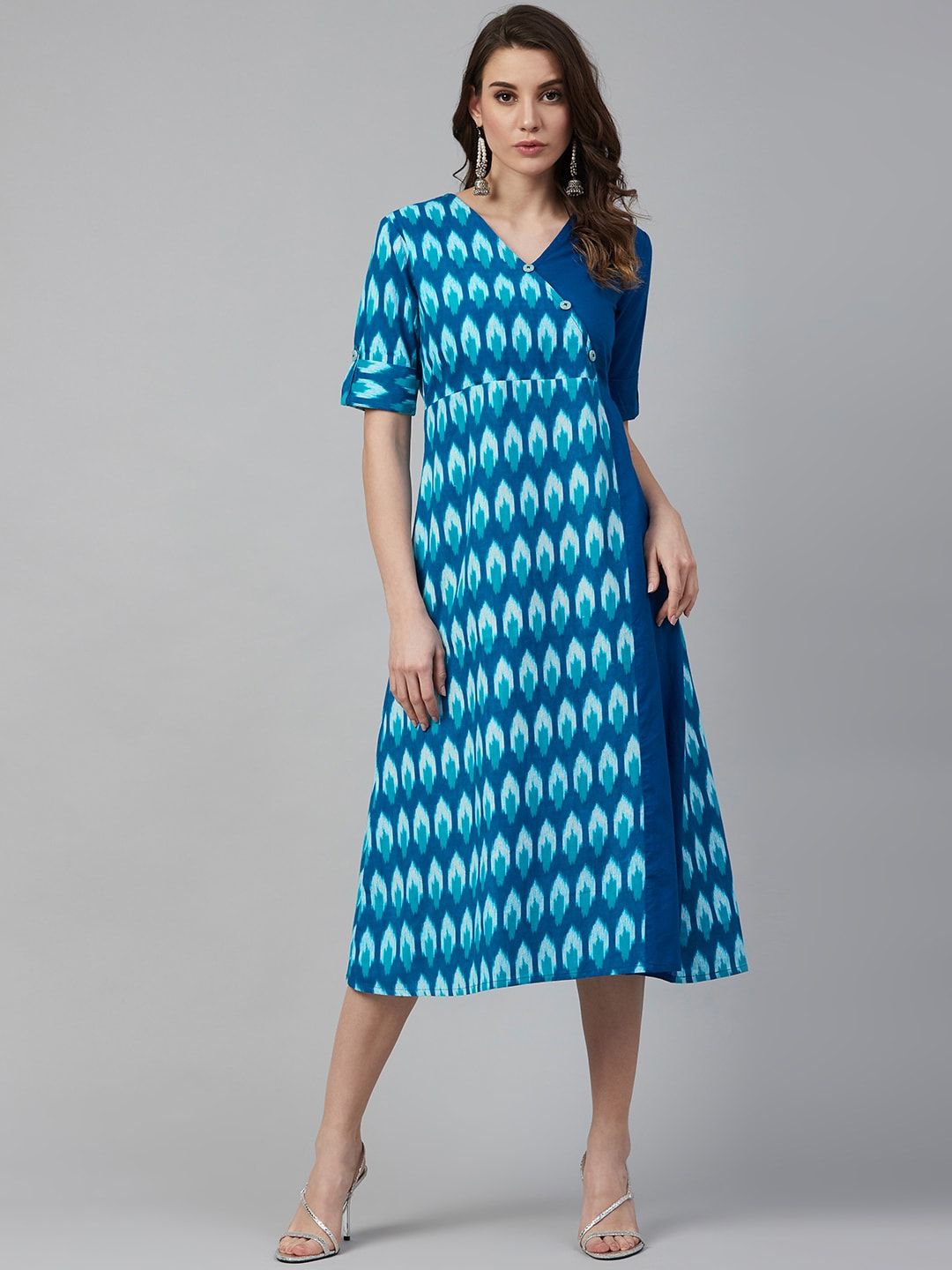 Sringam Women Blue Printed Wrap Dress