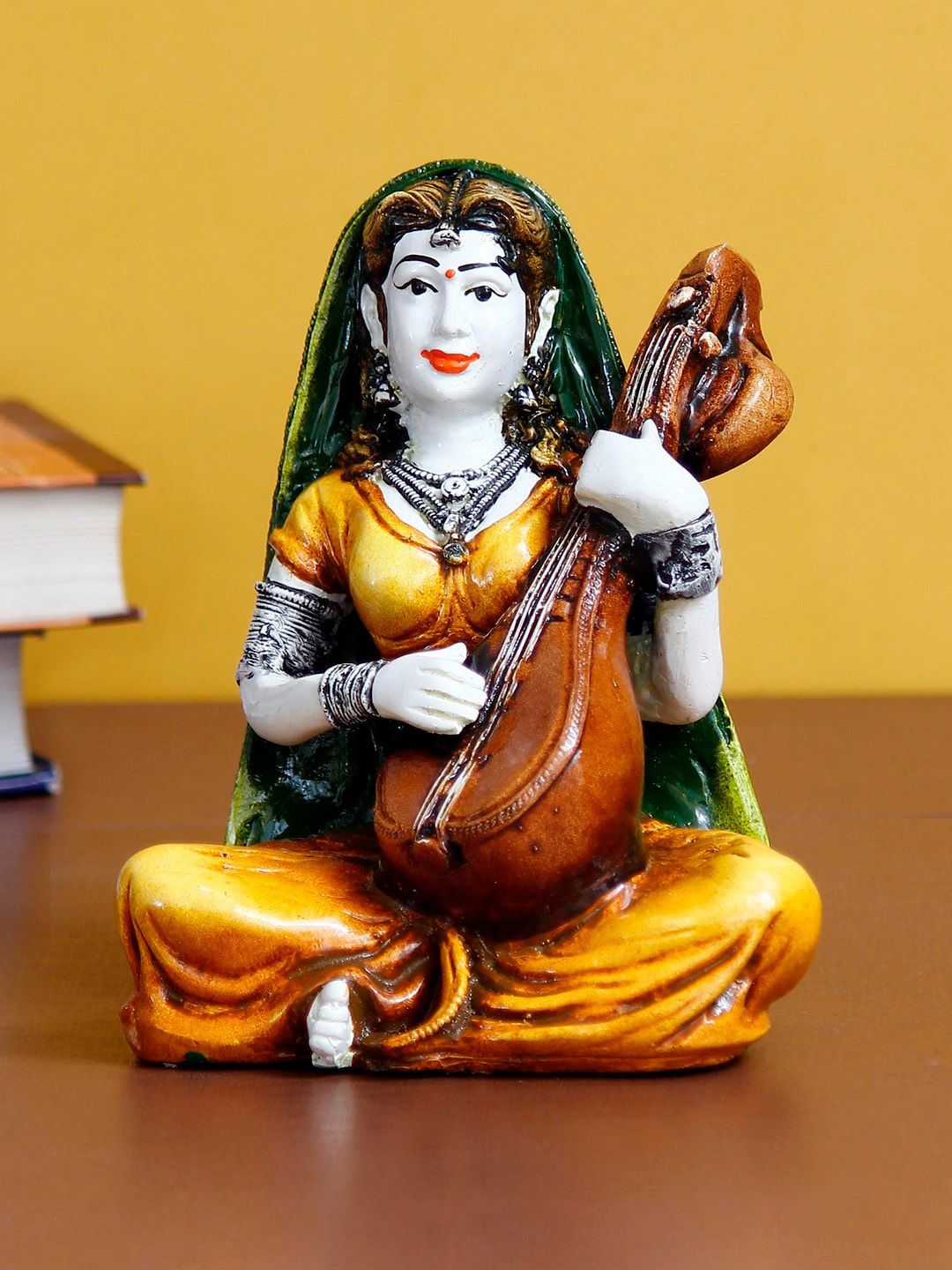 eCraftIndia Orange & Brown Rajasthani Lady Playing Sitar Handcrafted Showpiece Price in India