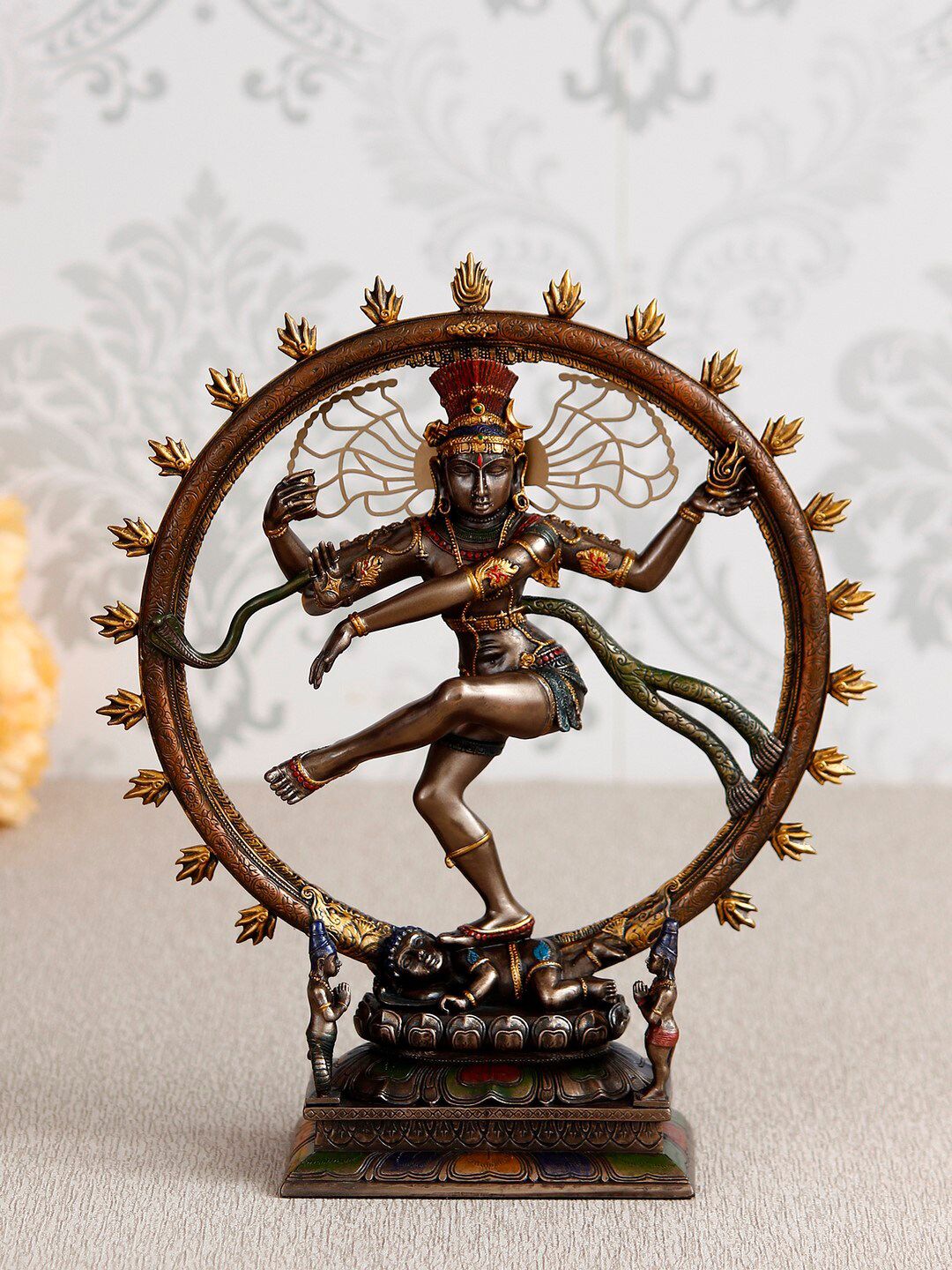 eCraftIndia Gold-Toned & Brown Dancing Nataraja Decorative Figurine Showpiece Price in India