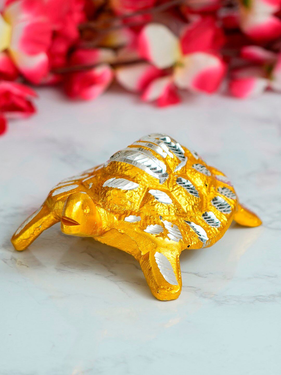 eCraftIndia Gold & Silver Toned Engraved Handcrafted Tortoise Feng Shui Showpiece Price in India