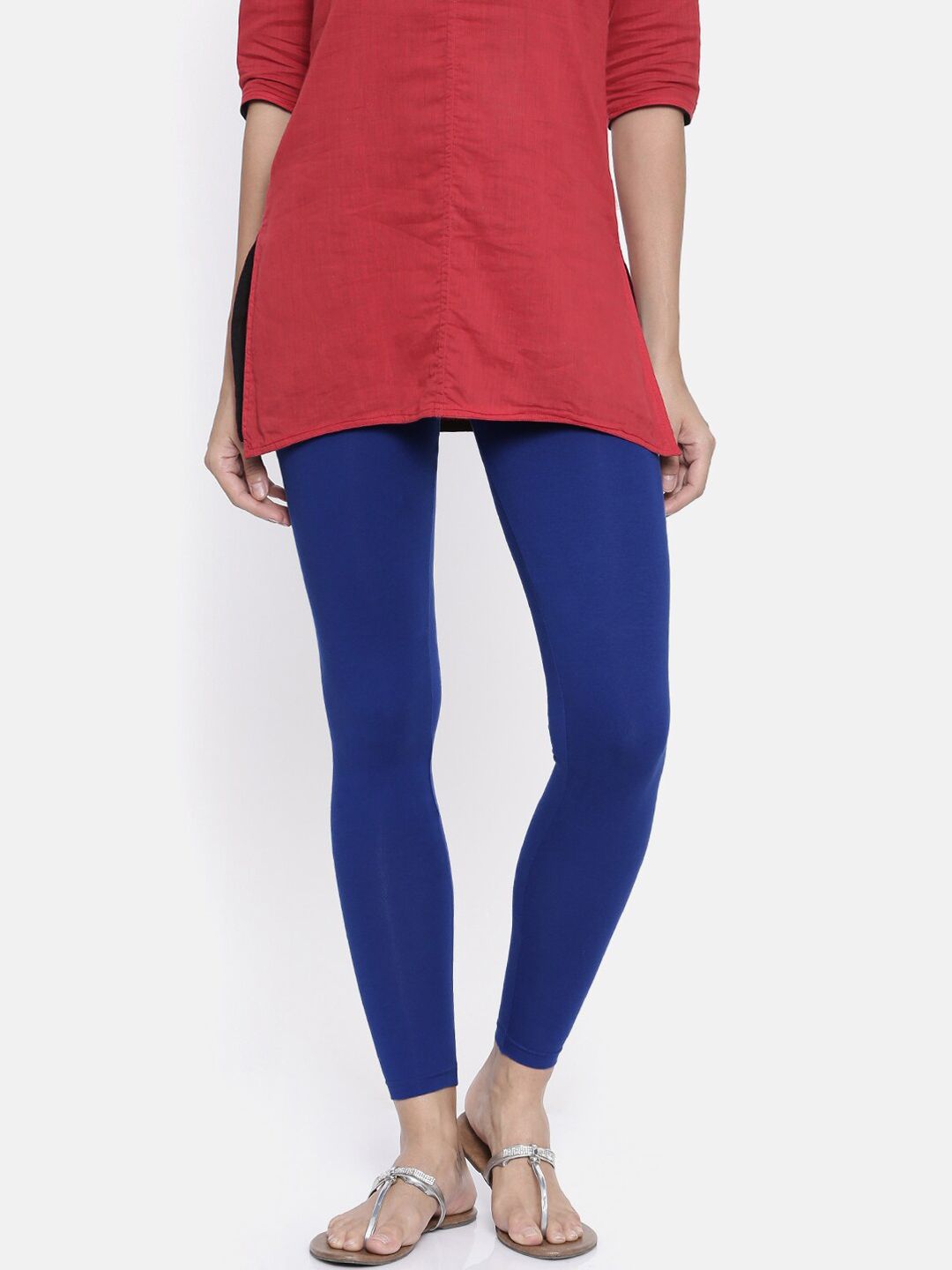 Bitz Women Blue Solid Organic Cotton Ankle-Length Leggings Price in India