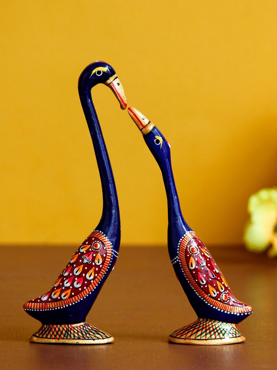 eCraftIndia Set Of 2 Blue & Red Loving Swan Couple Decorative Meenakari Figurine Price in India