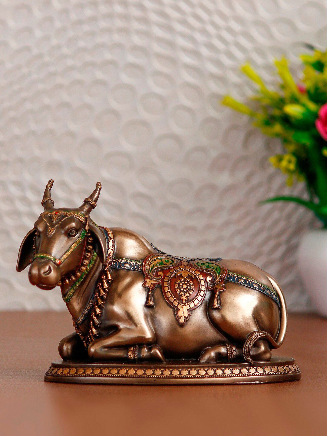 eCraftIndia Gold-Toned Nandi Idol Cold Cast Bronze Resin Decorative Figurine Showpiece Price in India