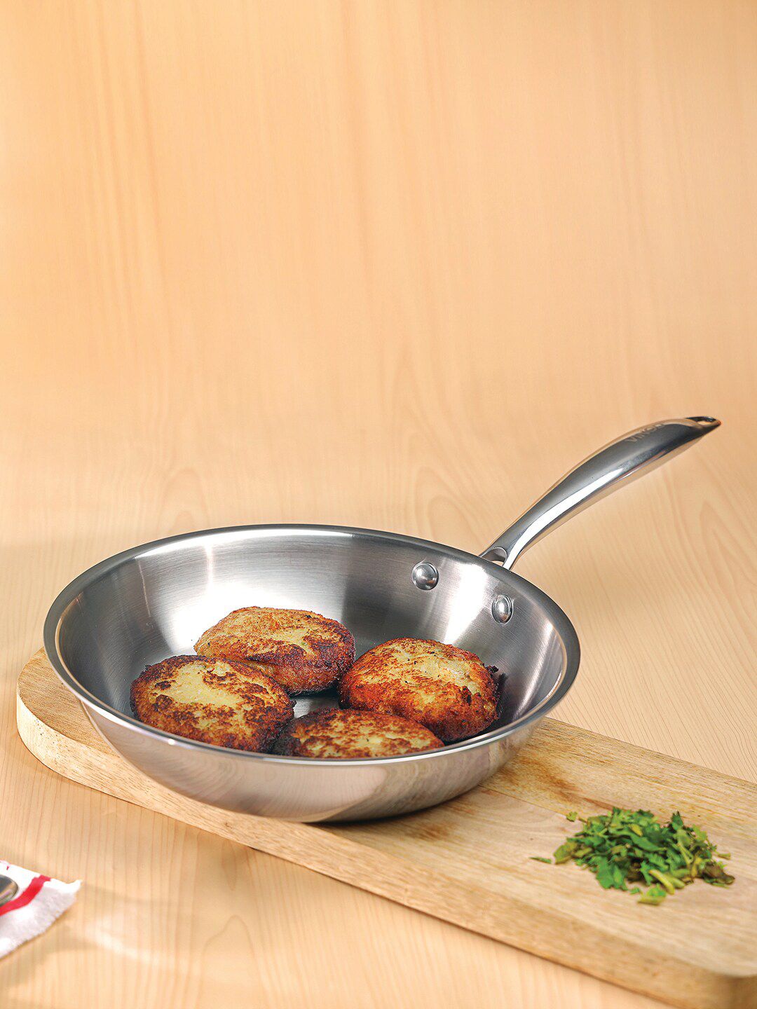 Vinod Silver-Toned Solid Triply Induction Friendly Stainless Steel Fry Pan Price in India