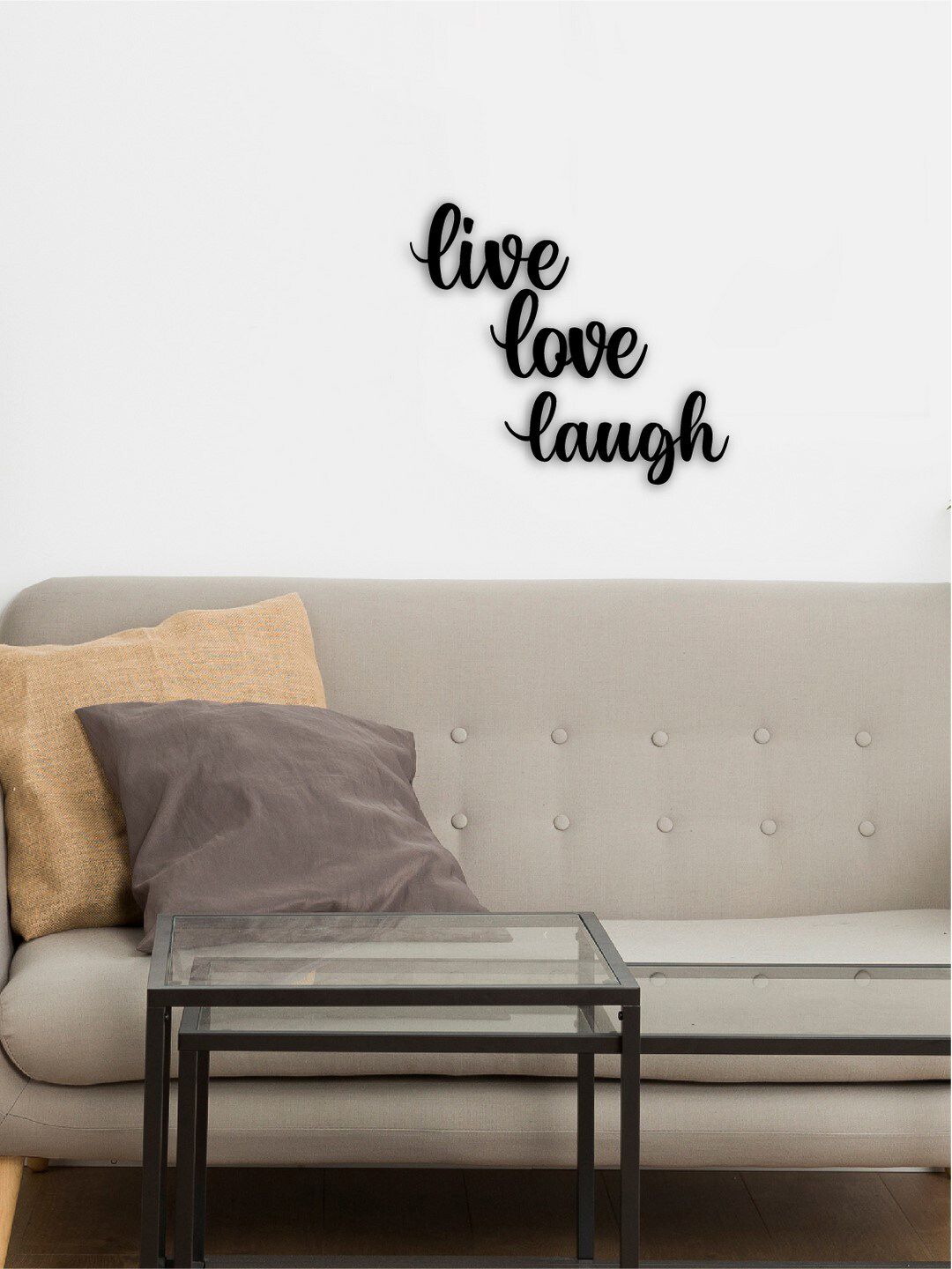 eCraftIndia Black Live Love Laugh Wood Cutout Wall Art Ready To Hang Home Decor Price in India