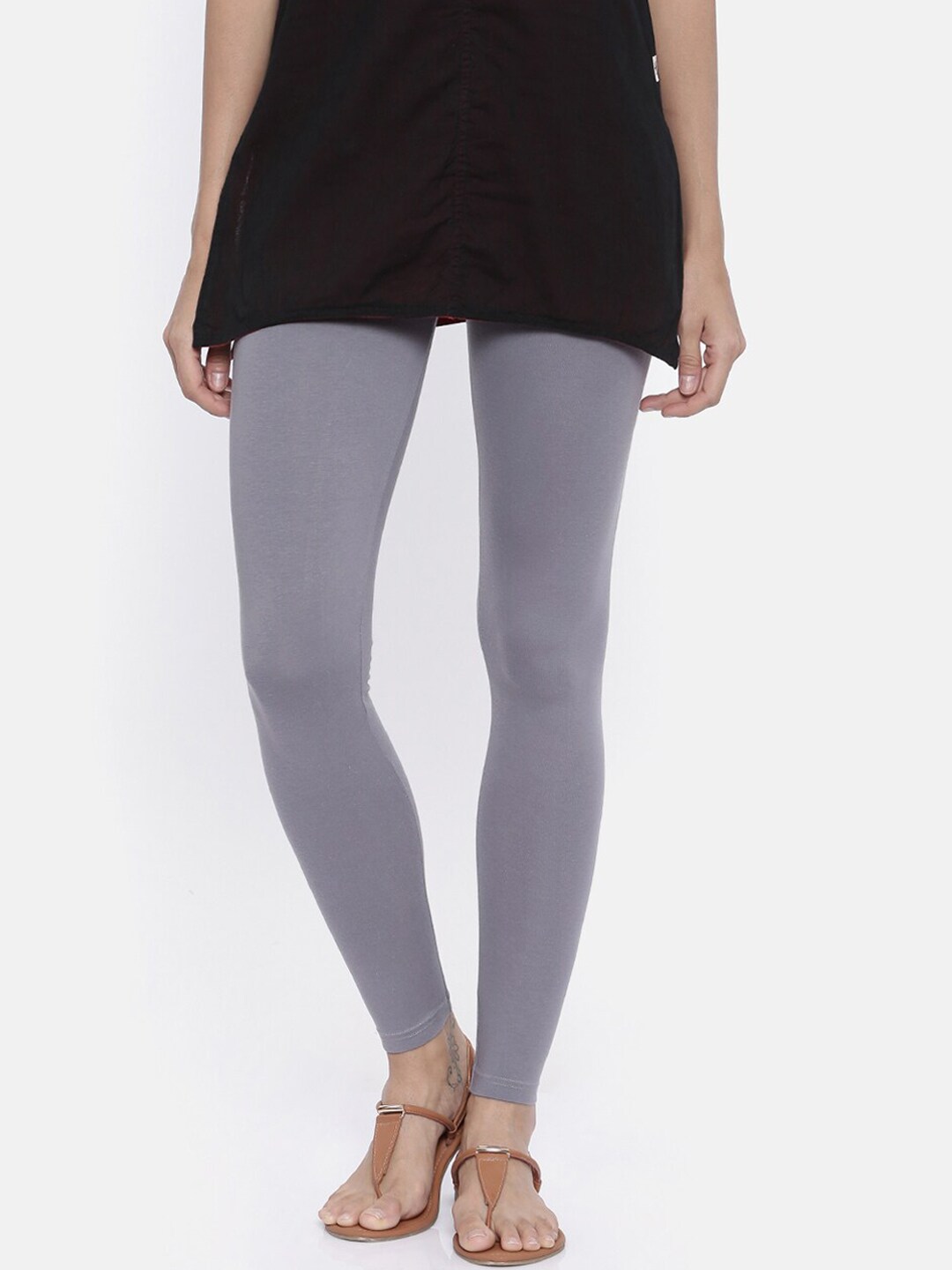 Bitz Women Grey Solid Organic Cotton Ankle-Length Leggings Price in India