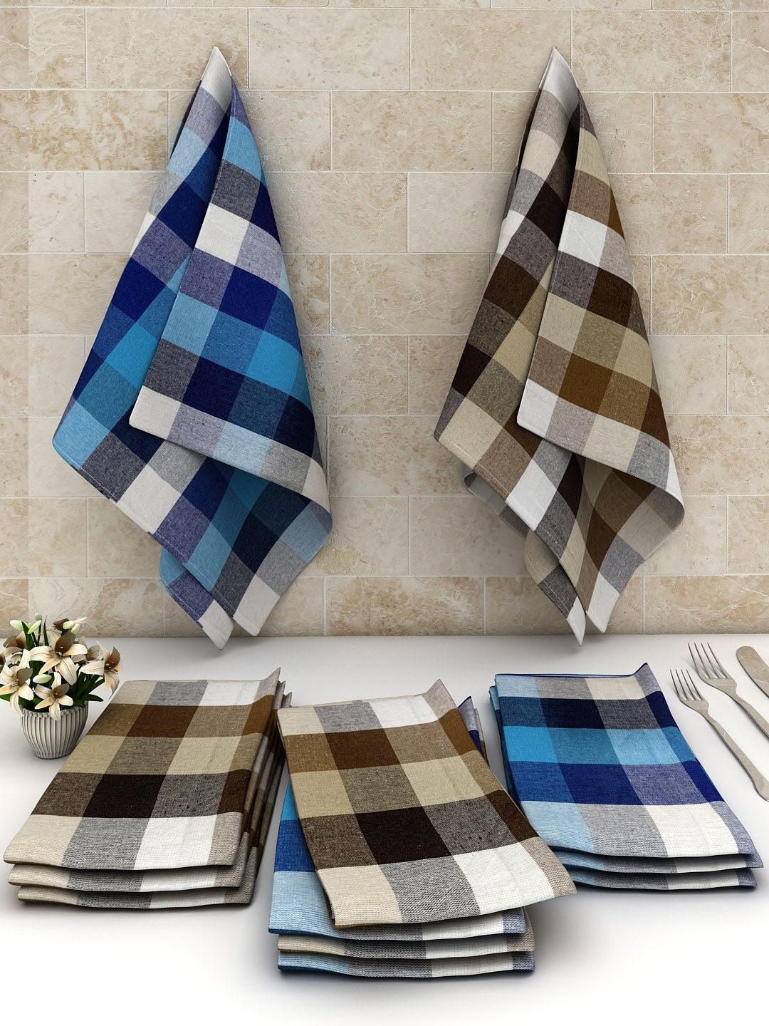 Athom Trendz Set of 12 Checked Kitchen Towel/Cleaning Cloth Price in India