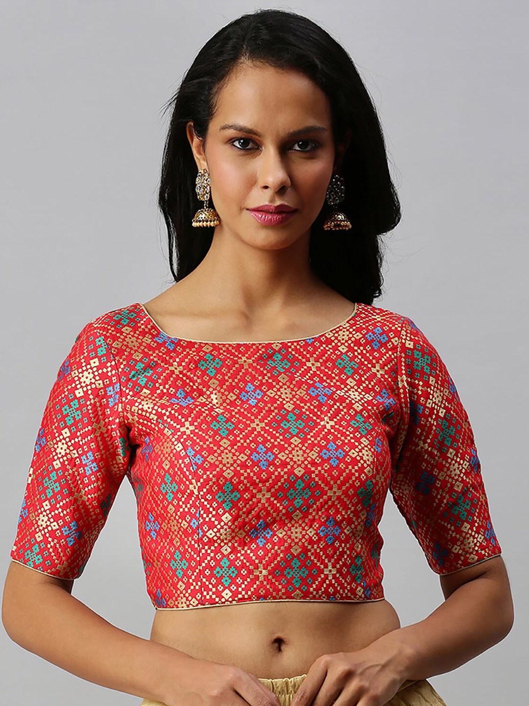 Soch Women Red Woven Design Readymade Art Silk Saree Blouse Price in India