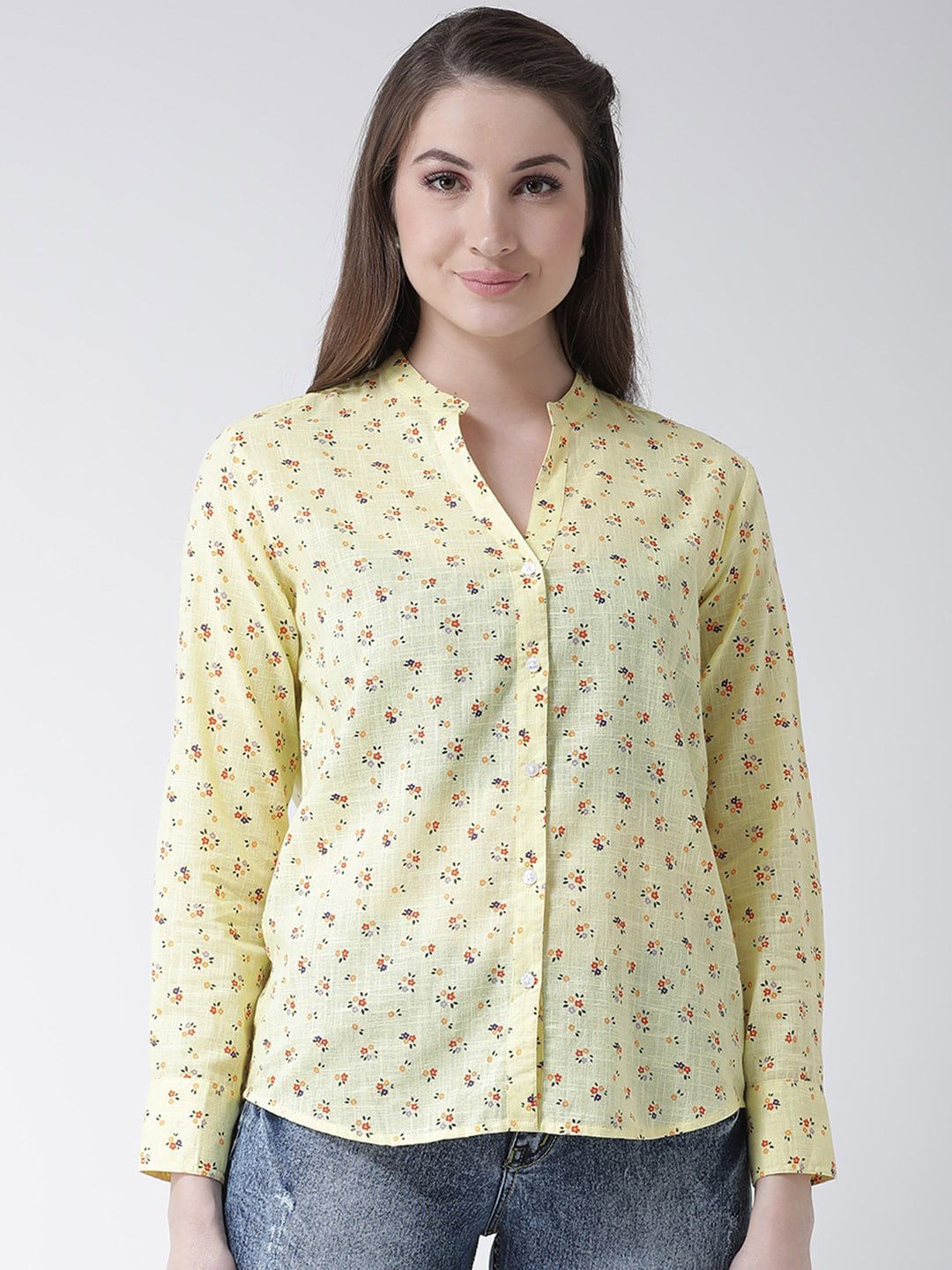 The Vanca Women Yellow Regular Fit Printed Casual Shirt