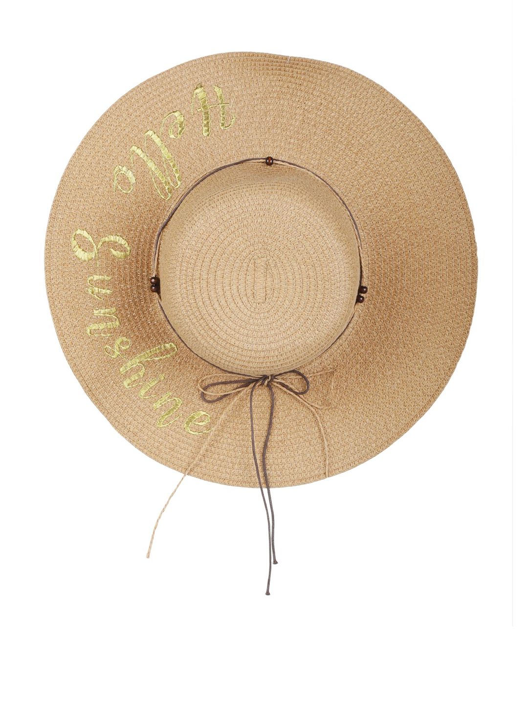 FabSeasons Women Beige & Golden Typography Embroidered Sun Hat Price in India