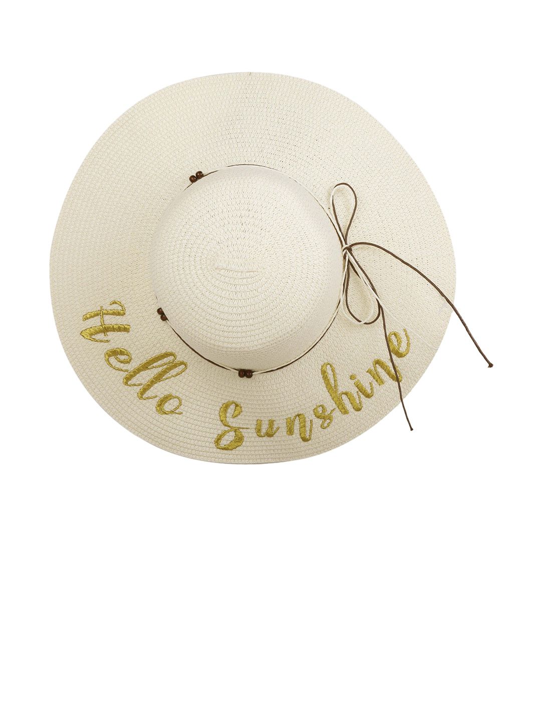 FabSeasons Women Cream-Coloured Woven Design Sun Hat with Embroidered Detail Price in India