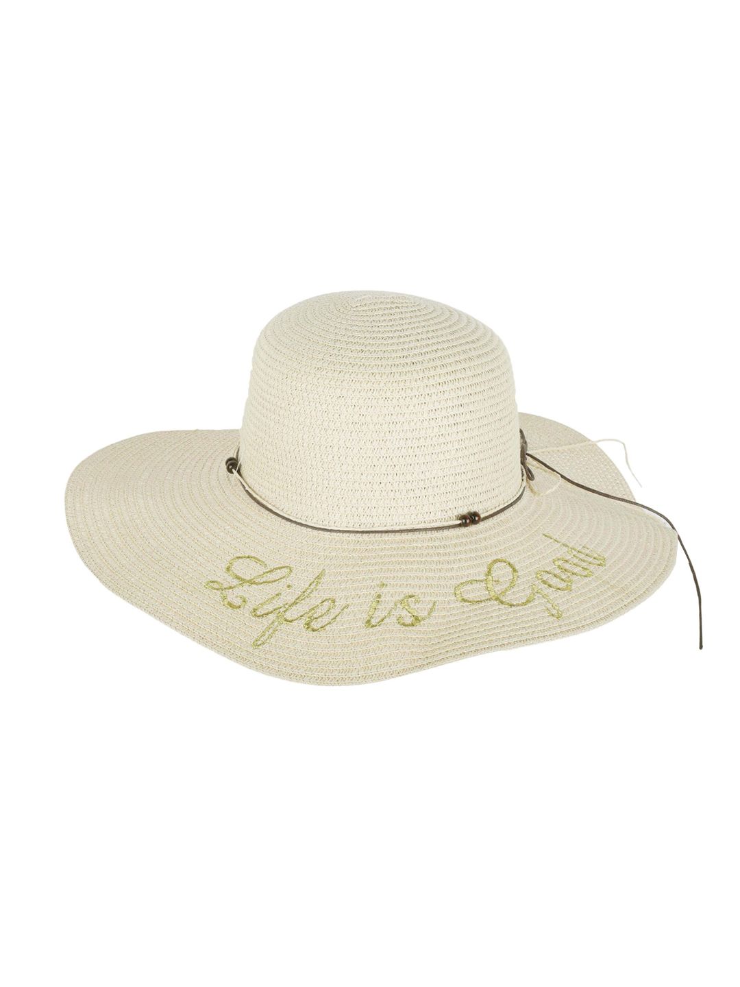 FabSeasons Women Beige Woven Design Sun Hat with Embroidered Detail Price in India