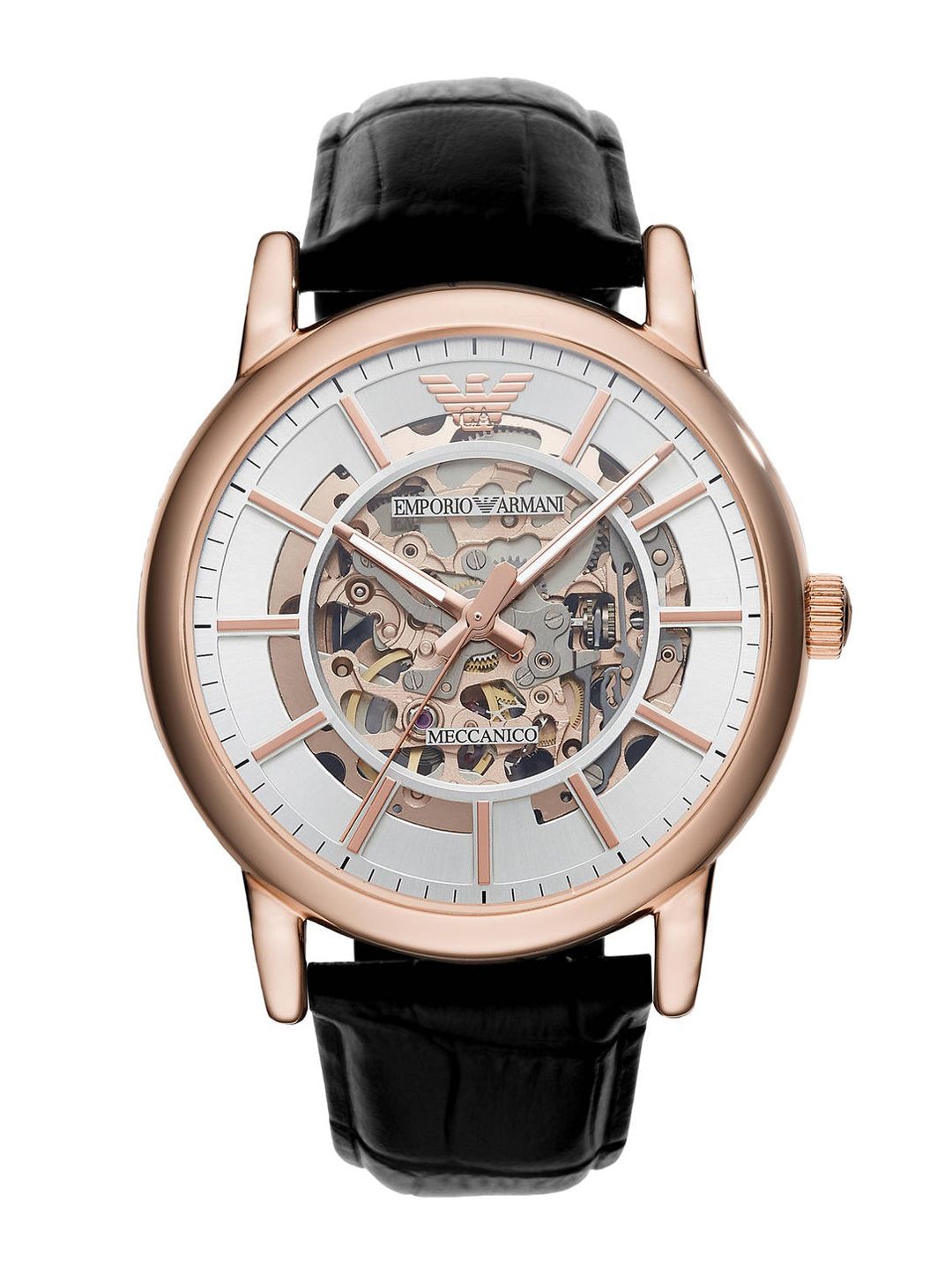 ★ARMANI COLLEZIONI レガ★ Buy Emporio Armani Luigi Men Silver-Toned Skeleton Dial & Black