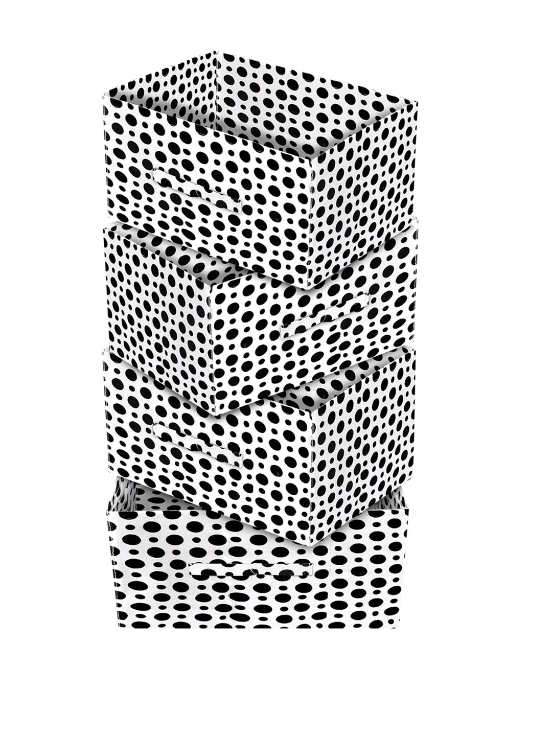 Kuber Industries Set Of 4 White & Black Polka Dot Printed Non-Woven Closet Organizer Box Price in India