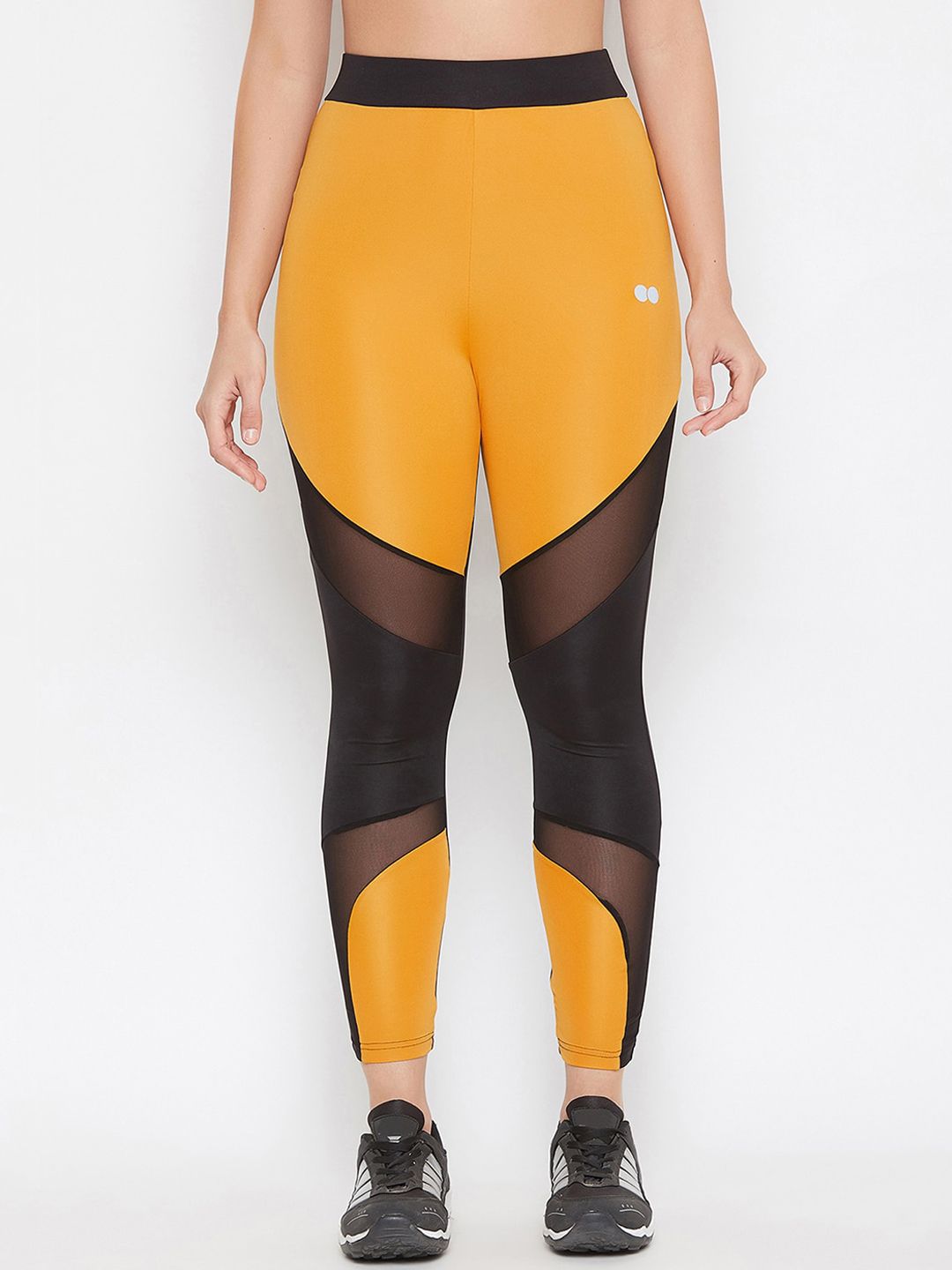 Clovia Women Yellow & Black Colourblocked Ankle-Length Tights Price in India