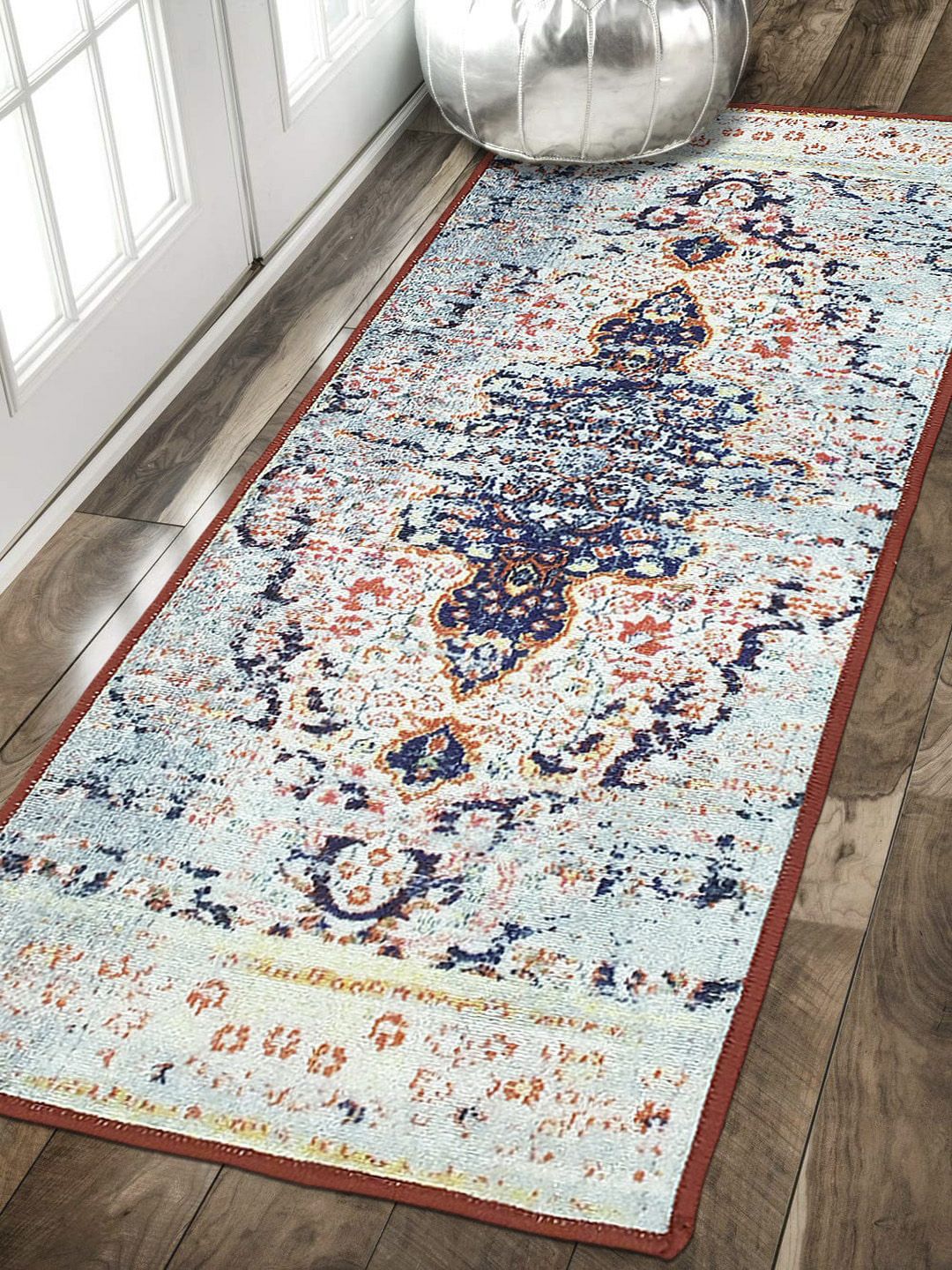 Status Blue & White Abstract Pattern Floor Runner Price in India
