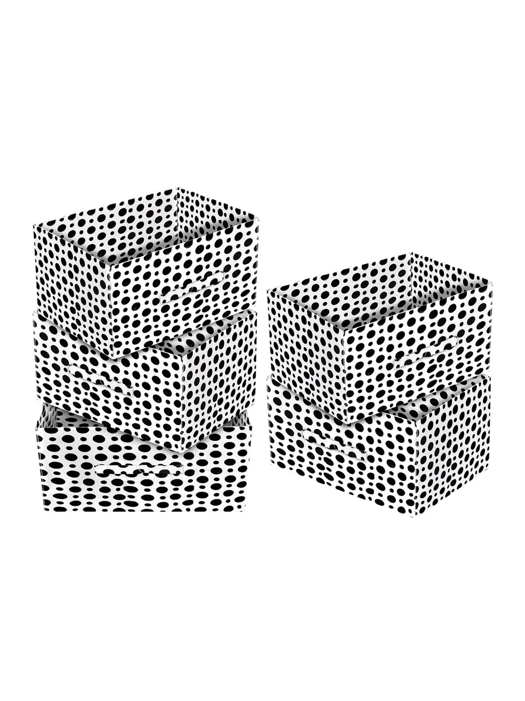 Kuber Industries Set Of 5 White & Black Dot Printed Organizer Box with Handle Price in India