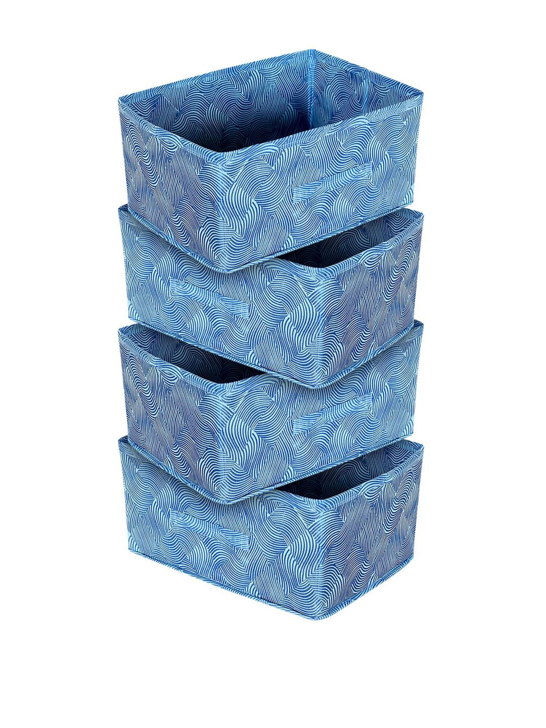 Kuber Industries Set Of 4 Blue Laheriya Printed Closet Organizer Box With Handle Price in India